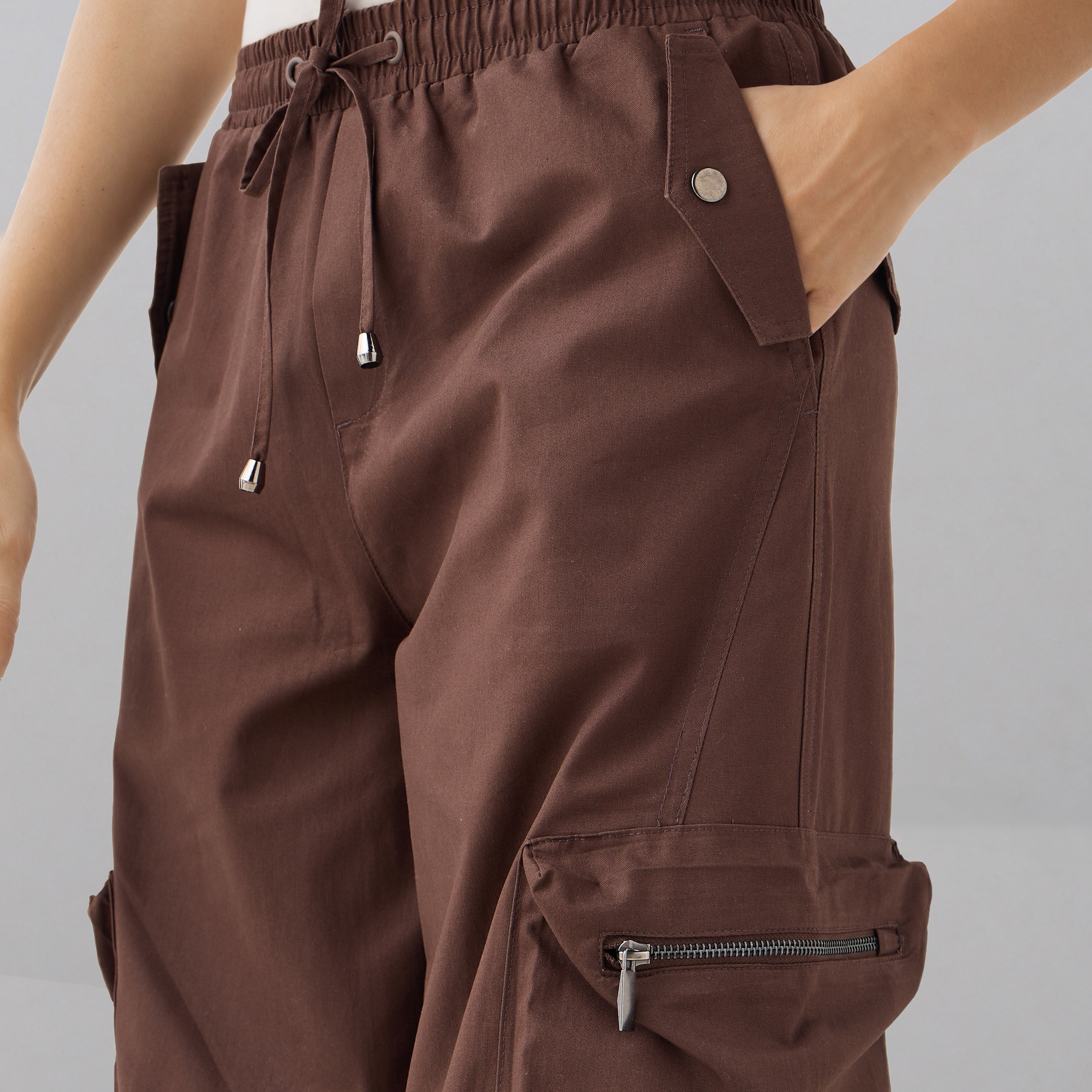 Flexi Waist Cargo Pants with Zipper Pockets-women-clothing-bottoms-trousers-image-4