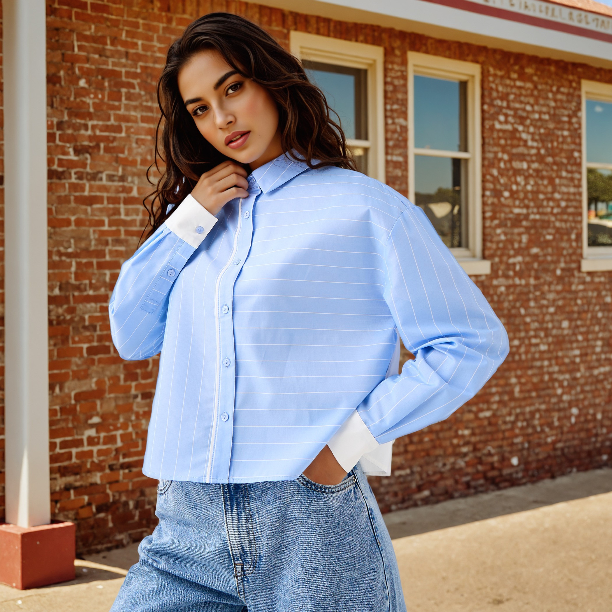 Striped Cropped Shirt-women-clothing-shirtsandblouses-shirts-image-1