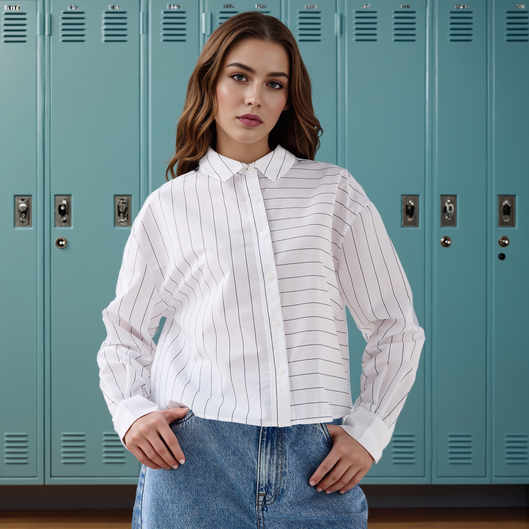Striped Cropped Shirt-women-clothing-shirtsandblouses-shirts-image-1