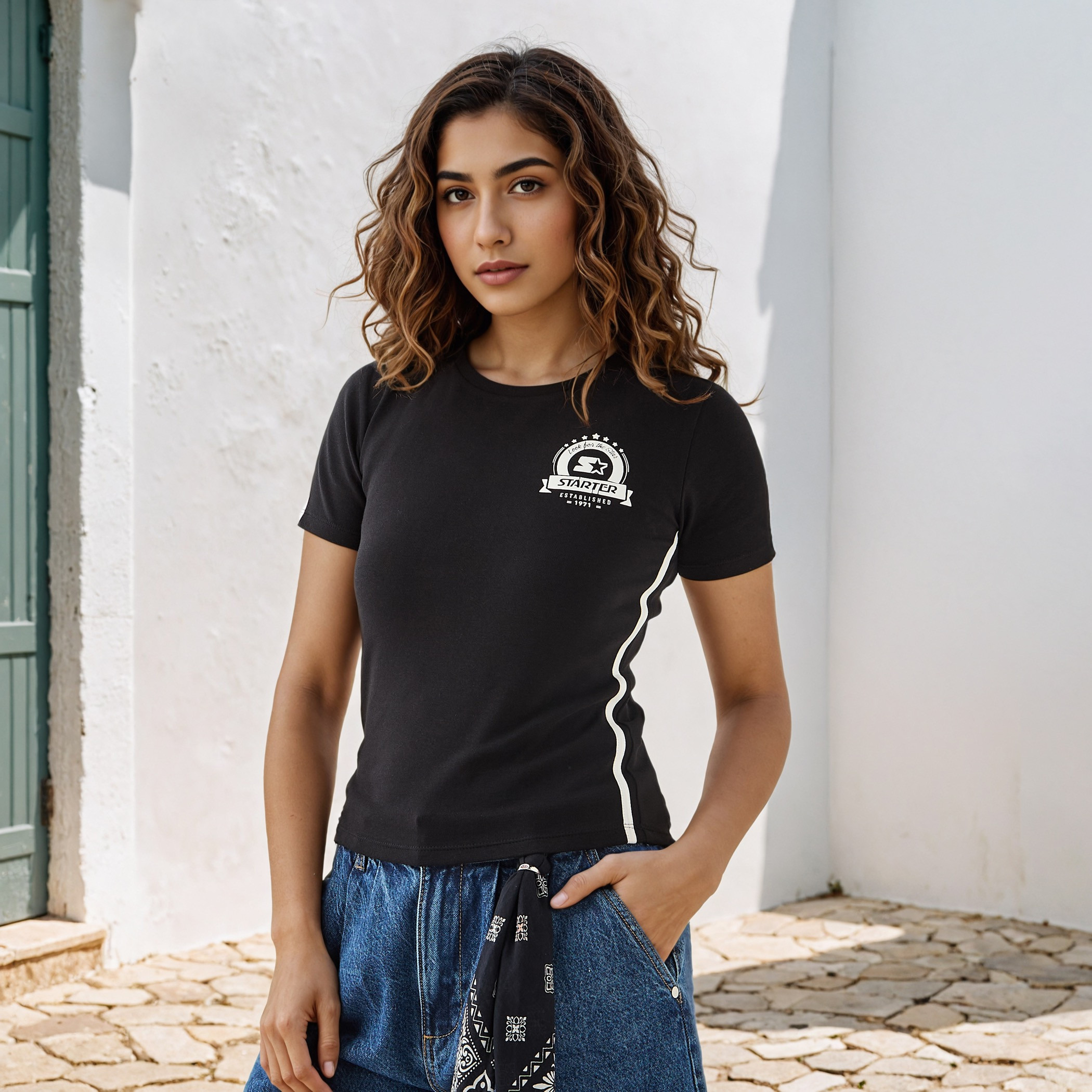 Starter Print T-shirt with Crew Neck and Short Sleeves-women-clothing-tshirts-image-1