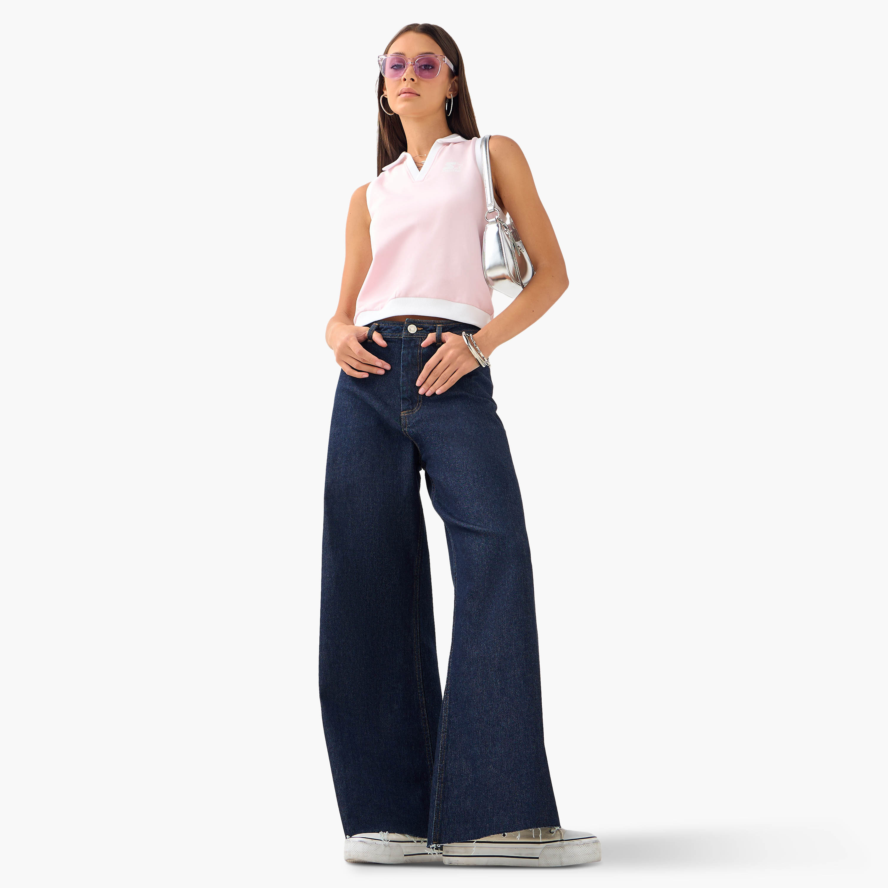 Contrast Piping Sleeveless Polo T-shirt-women-clothing-tshirts-image-2