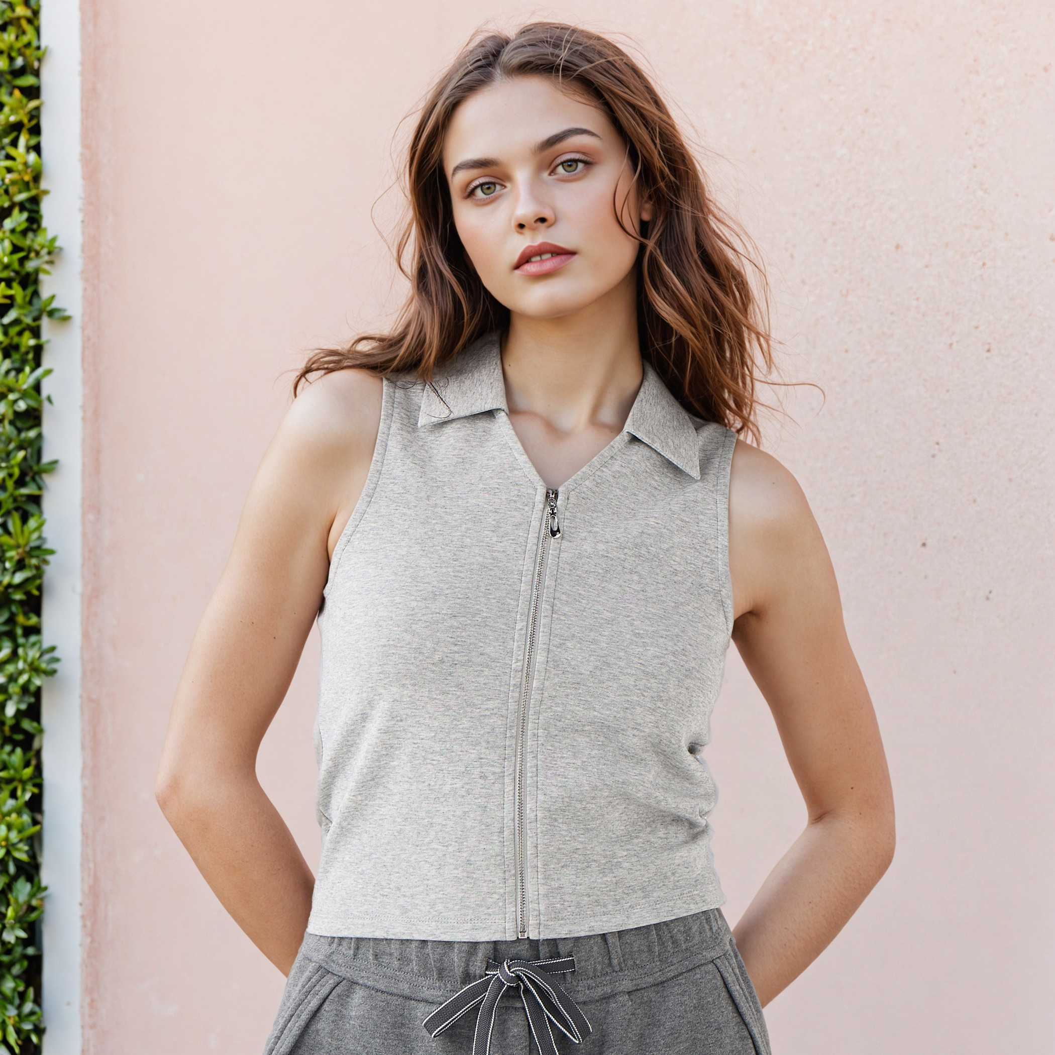 Polo Tank Top with Zip Closure-women-clothing-tshirts-image-1