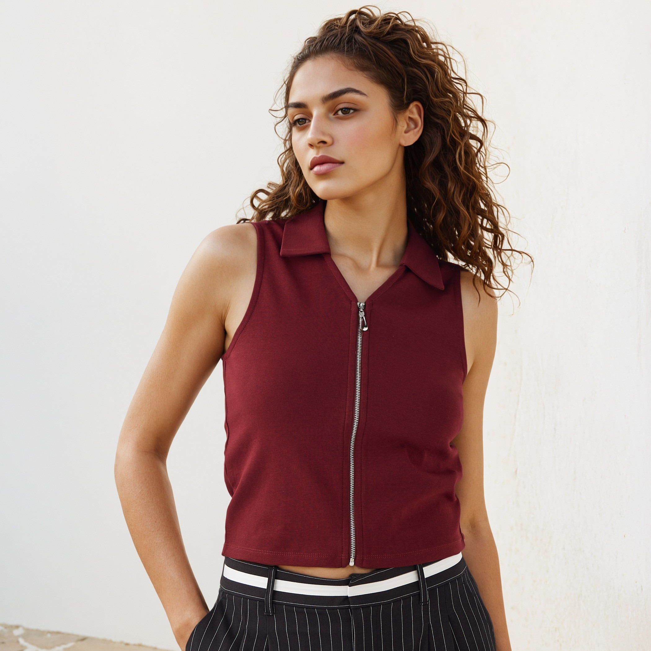 Polo Tank Top with Zip Closure-women-clothing-tshirts-image-1