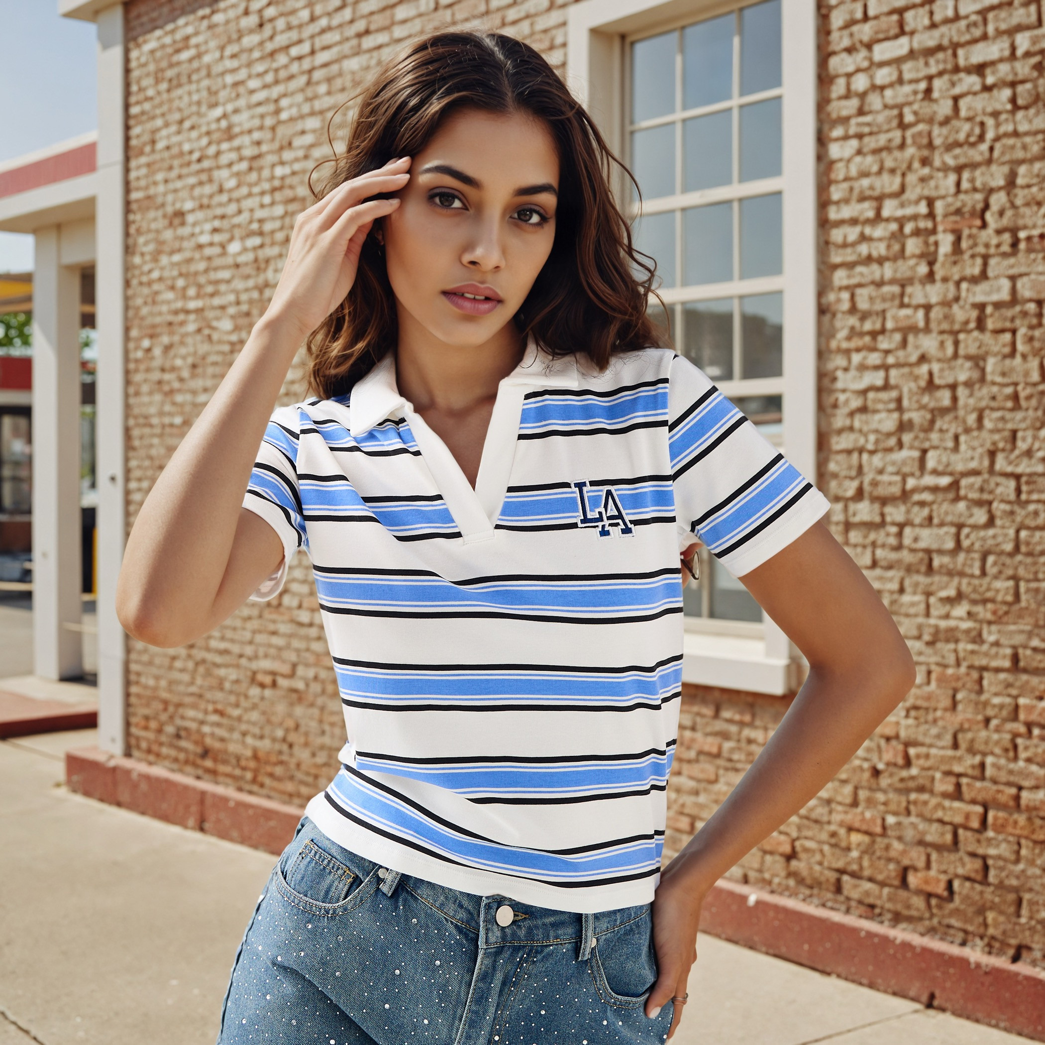 Striped Polo Crop Top-women-clothing-tshirts-image-1