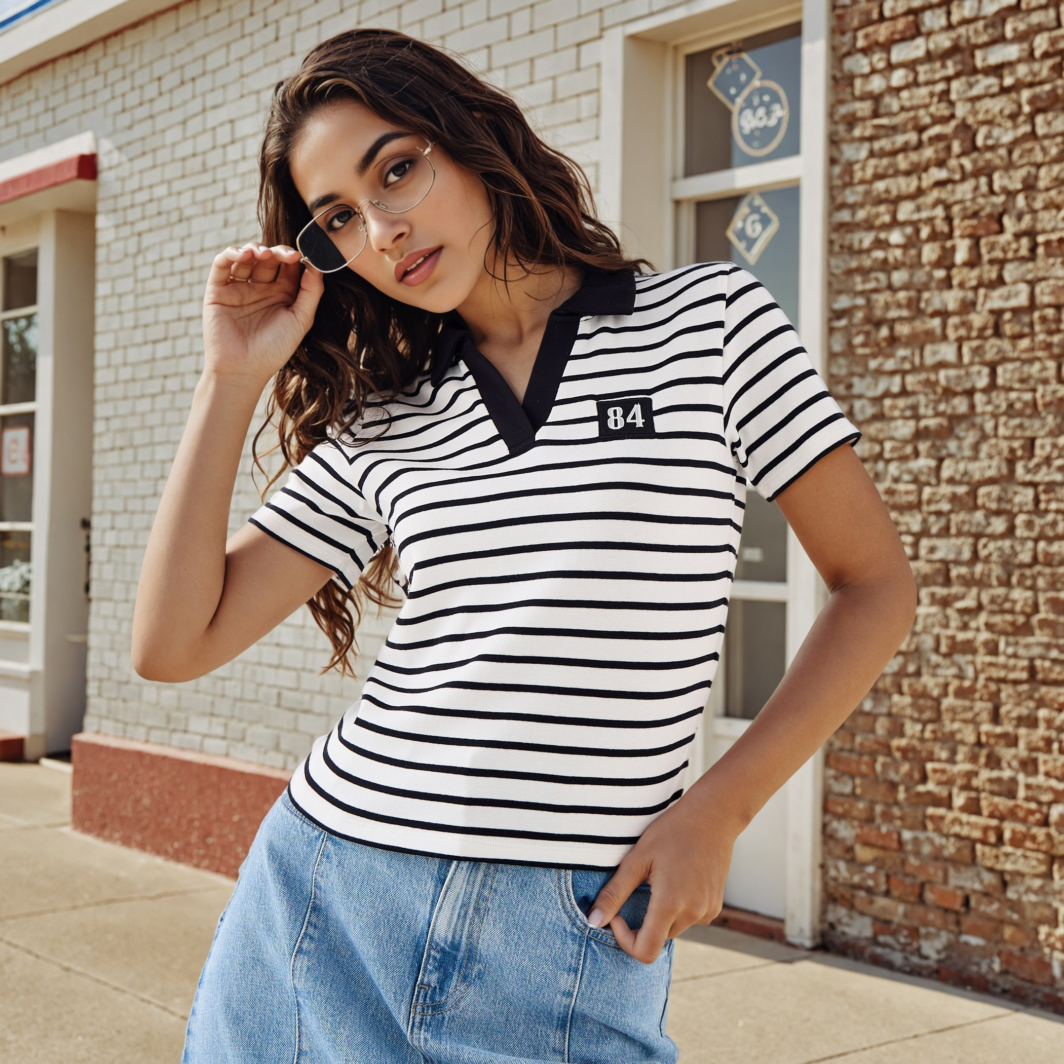 بلوزة بولو قصيرة مخططة-women-clothing-tshirts-image-1