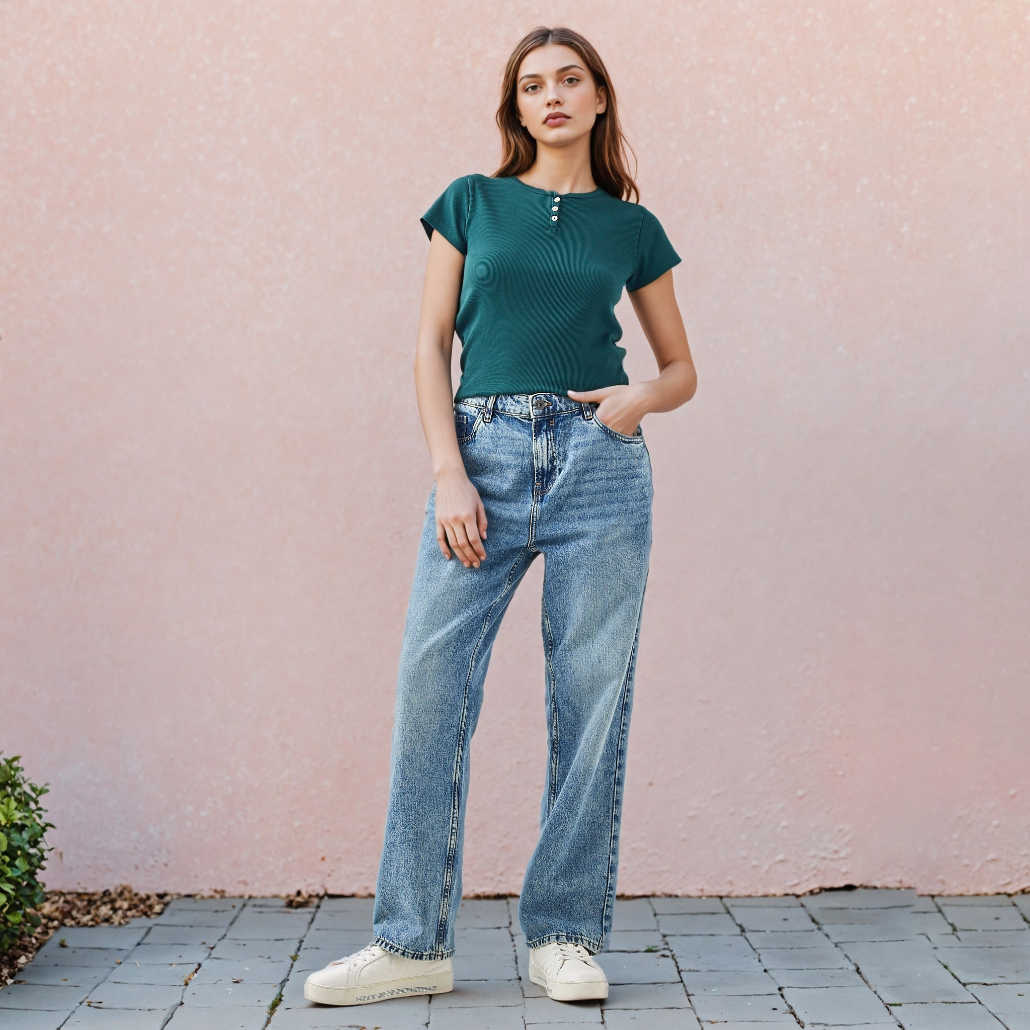 Ribbed Henley Neck T-shirt-women-clothing-tshirts-image-2