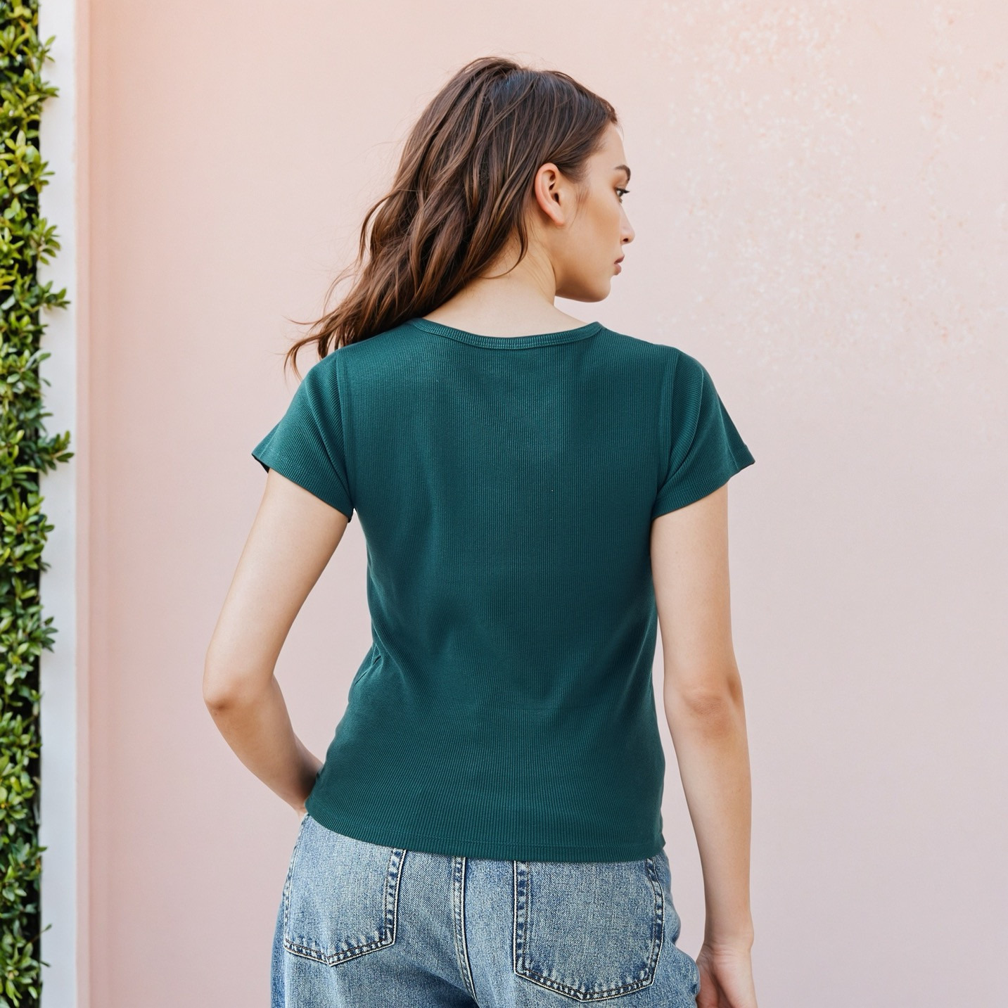 Ribbed Henley Neck T-shirt-women-clothing-tshirts-image-3