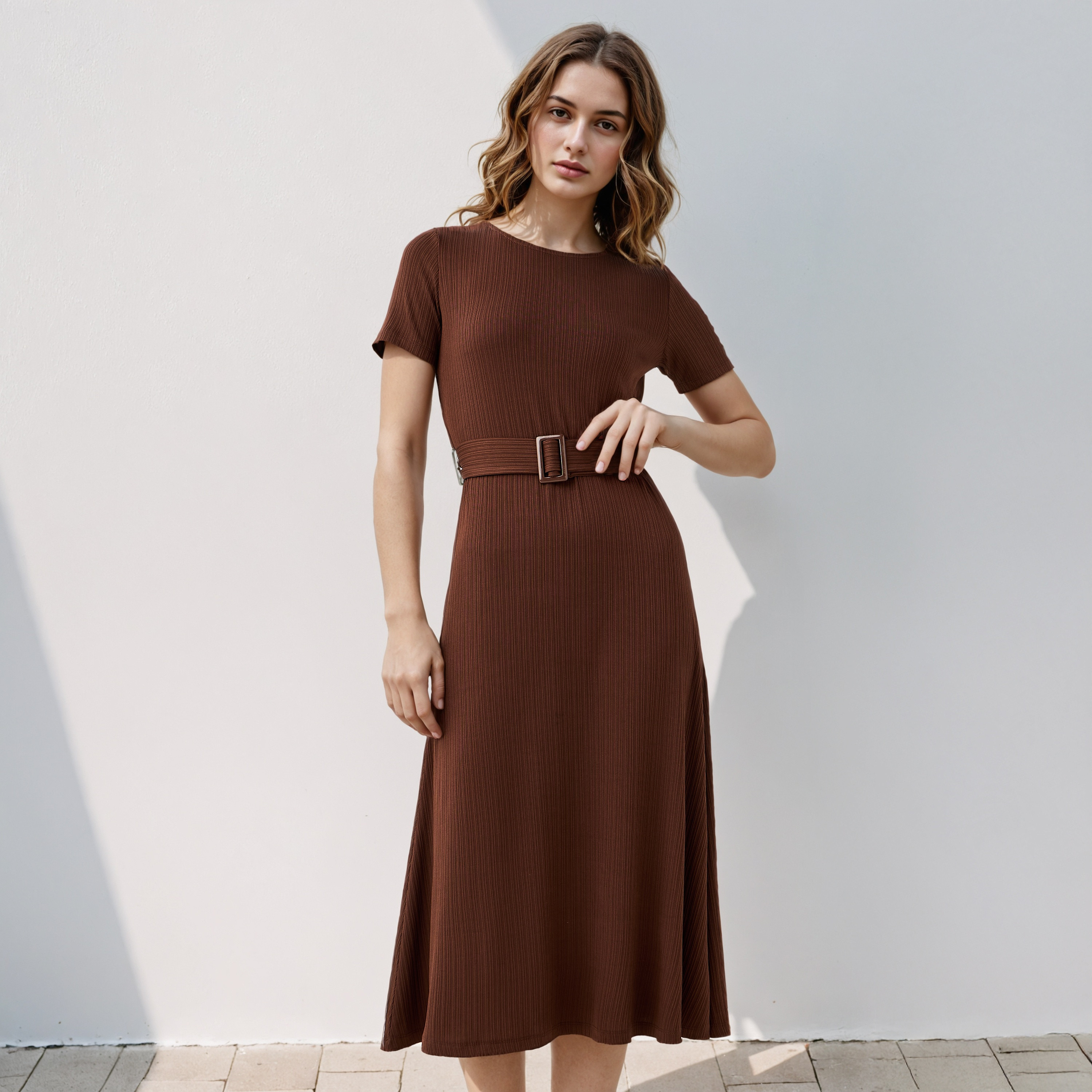 فستان ميدي مضلع بحزام قابل للفصل-women-clothing-dresses-image-11