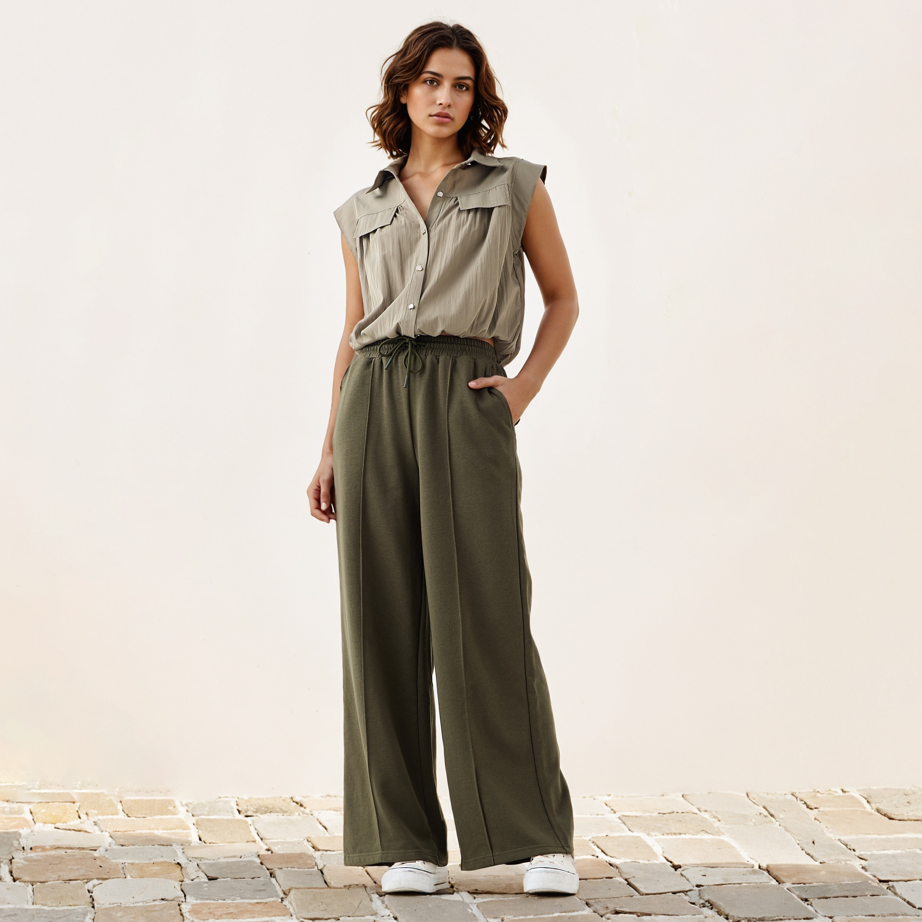 Wide Leg Flexi Waist Pants with Pockets-women-clothing-bottoms-joggers-image-2