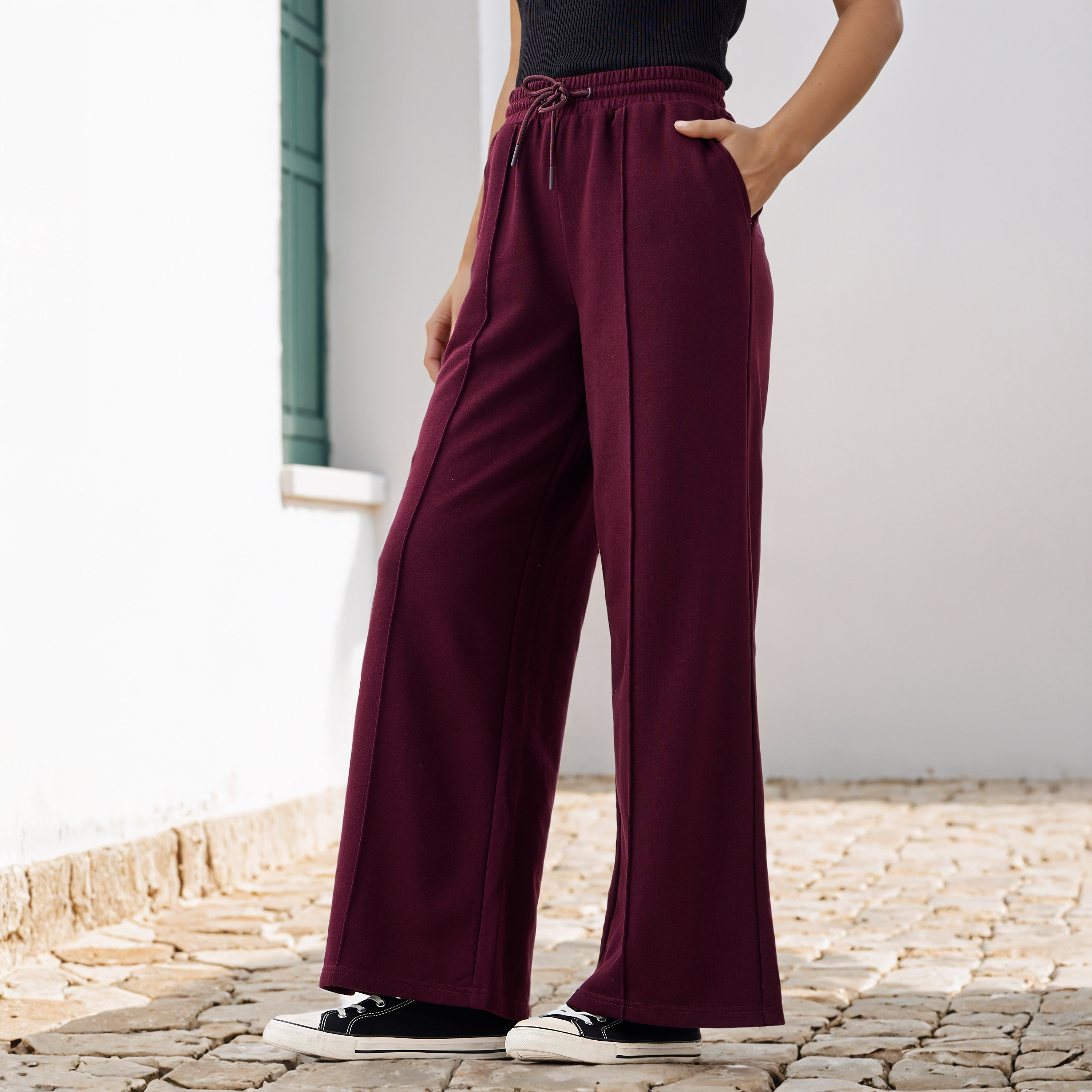 Wide Leg Flexi Waist Pants with Pockets-women-clothing-bottoms-joggers-image-1
