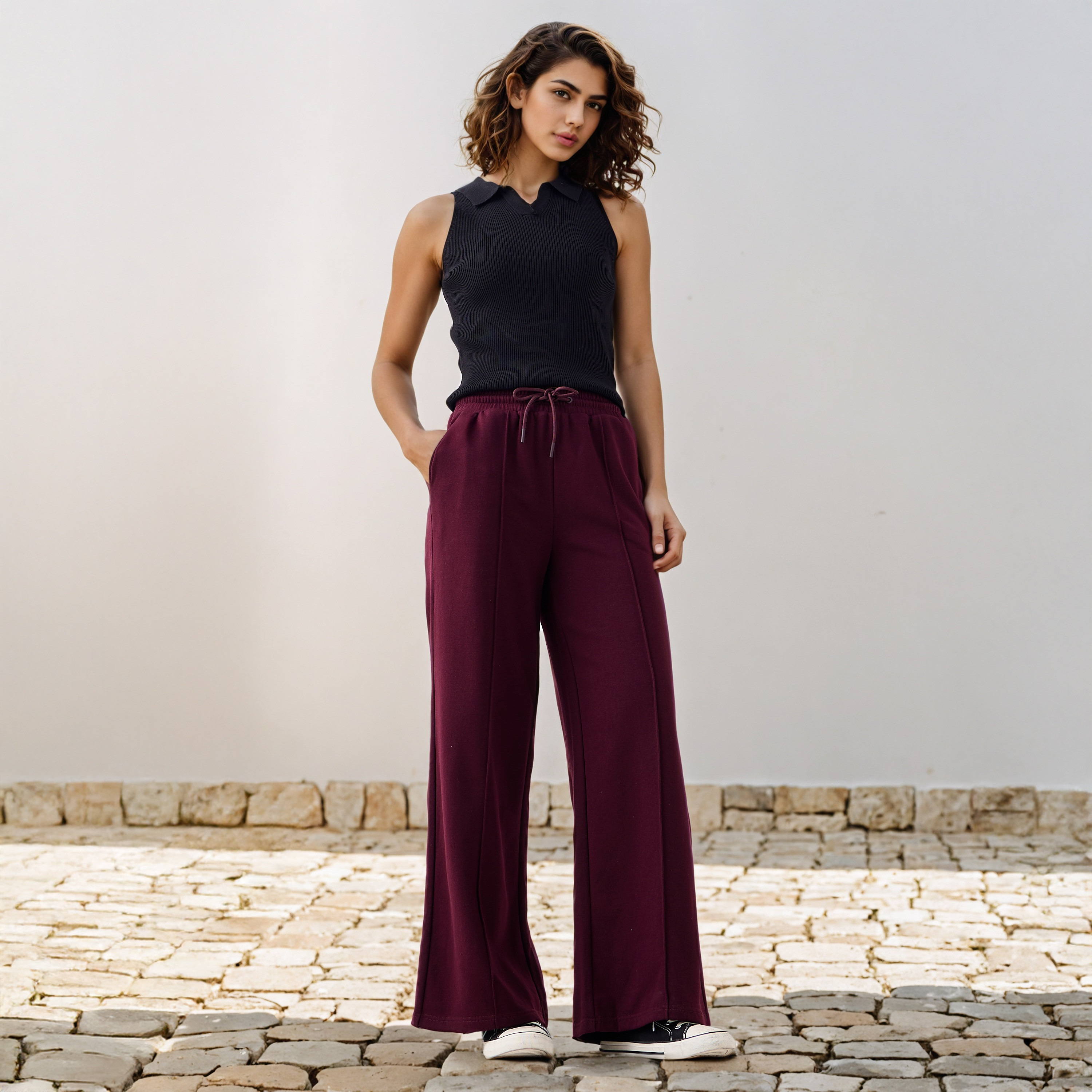 Wide Leg Flexi Waist Pants with Pockets-women-clothing-bottoms-joggers-image-2