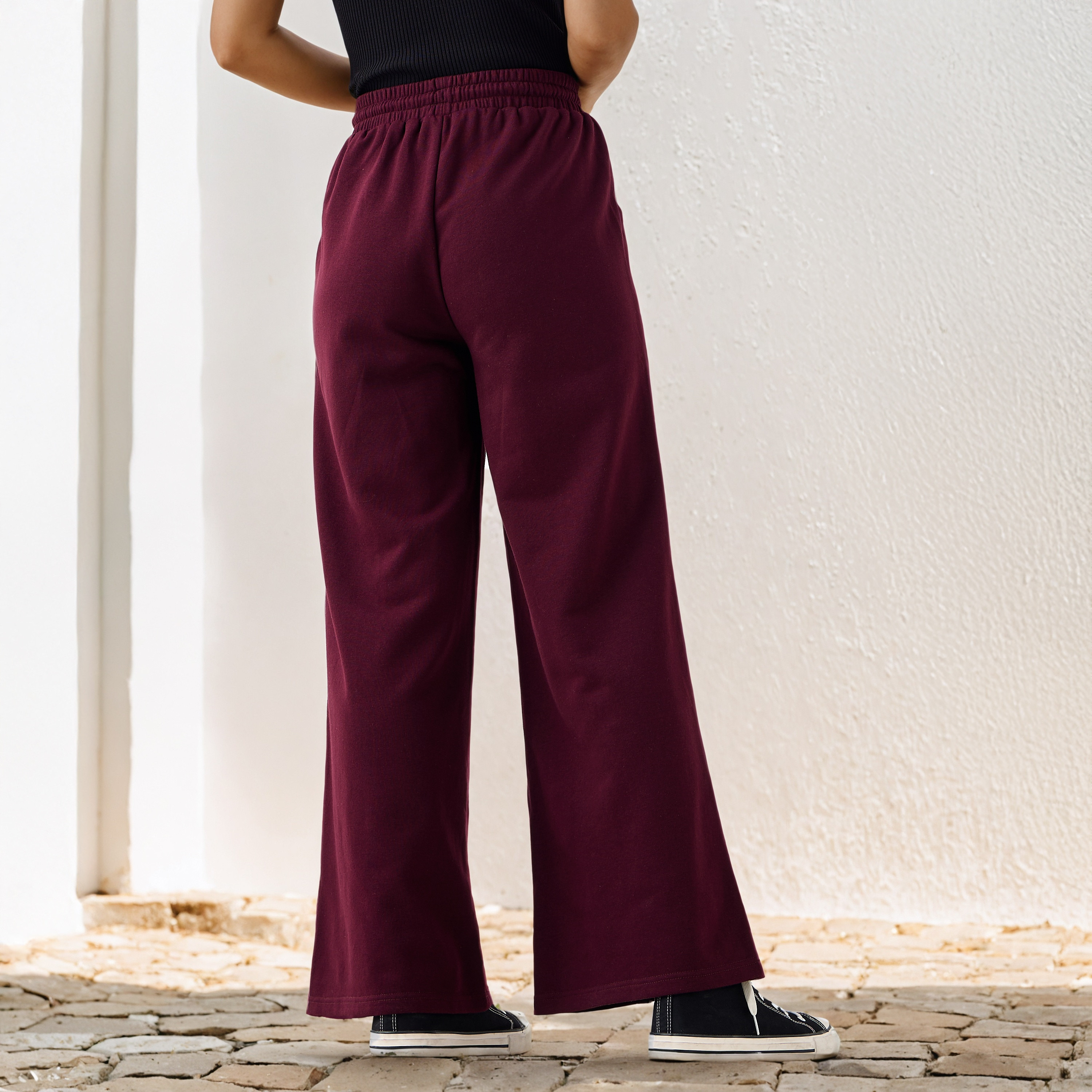 Wide Leg Flexi Waist Pants with Pockets-women-clothing-bottoms-joggers-image-3