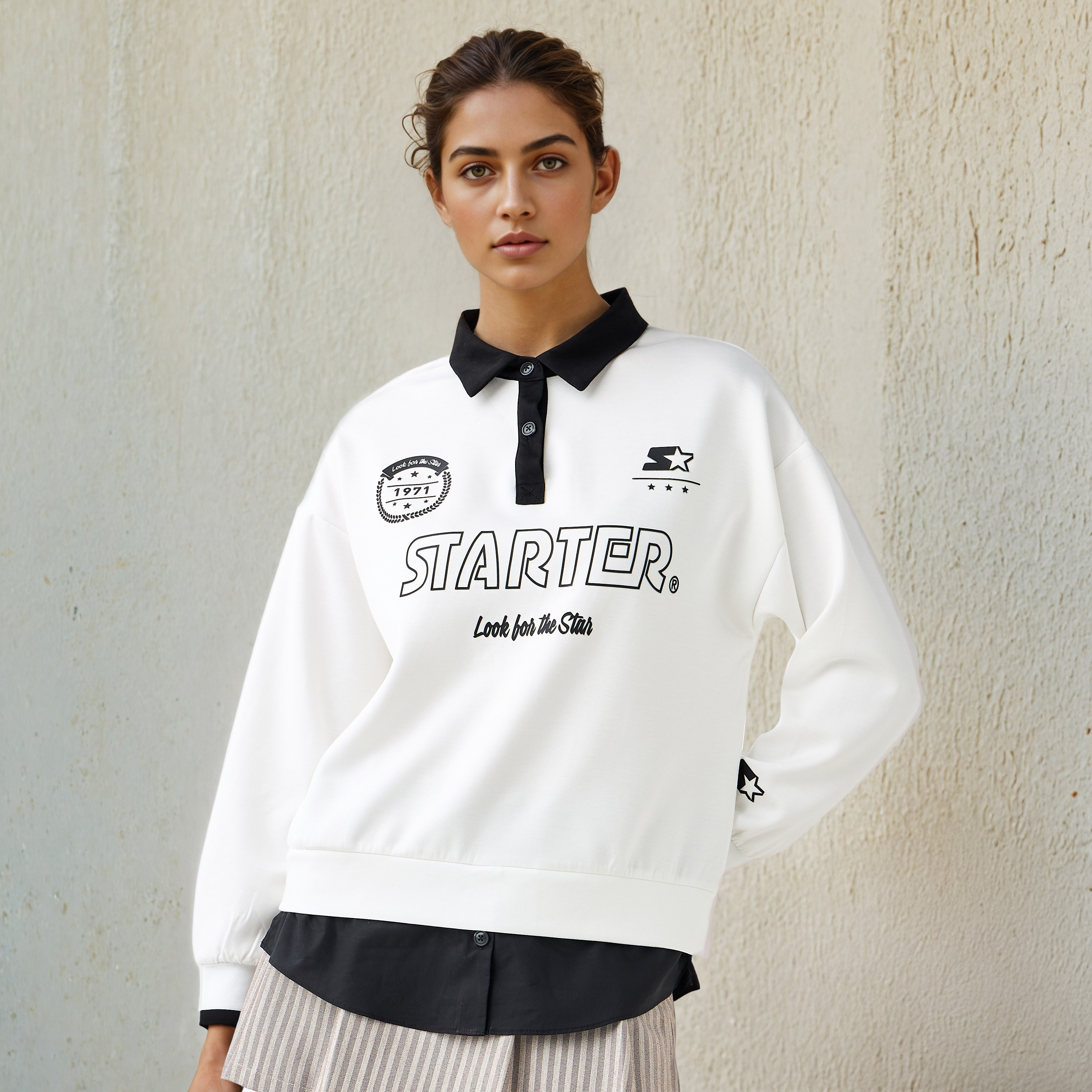 Starter Logo Print Collared Sweatshirt-women-winterwear-hoodiesandsweatshirts-sweatshirts-image-1