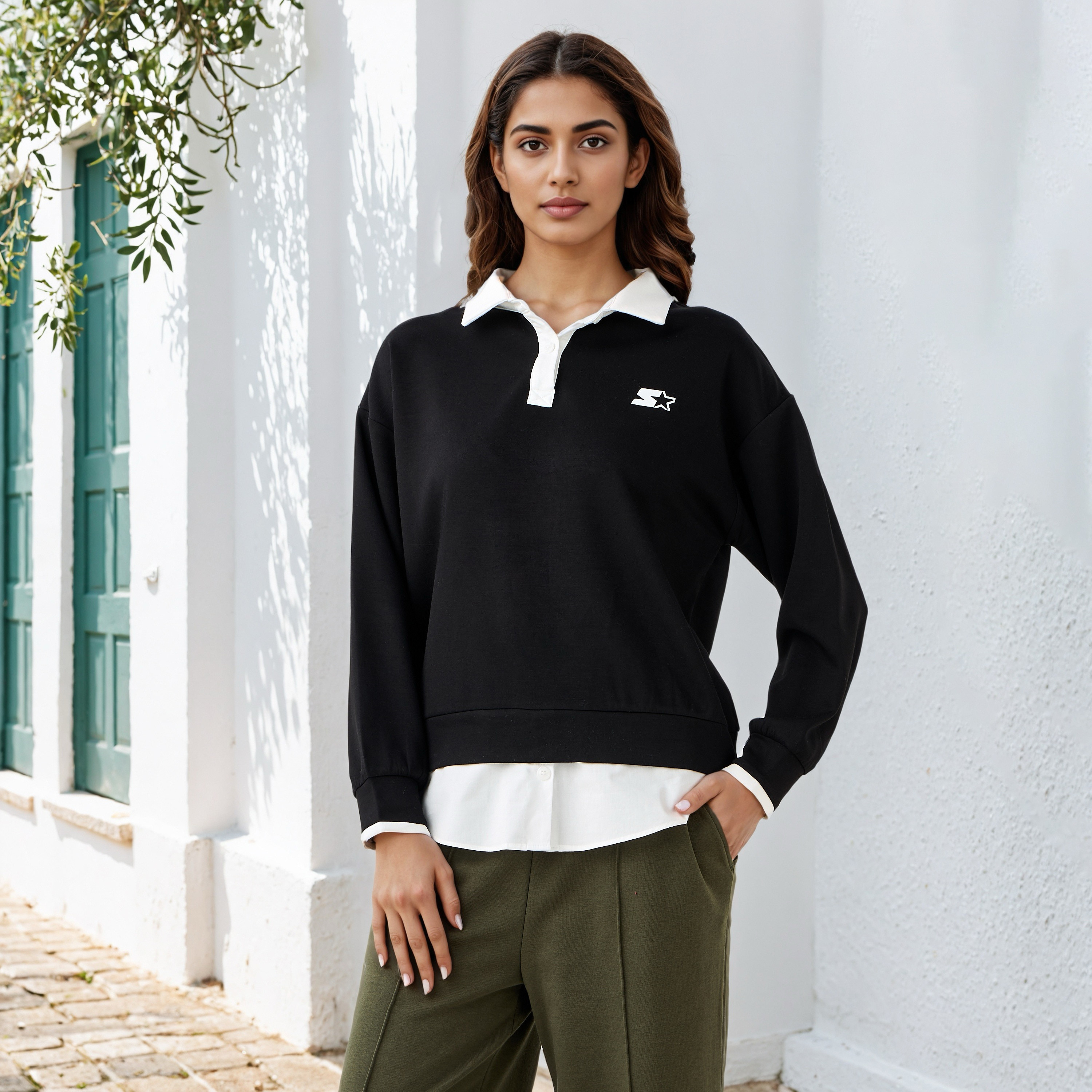 Starter Logo Print Collared Sweatshirt-women-winterwear-hoodiesandsweatshirts-sweatshirts-image-1