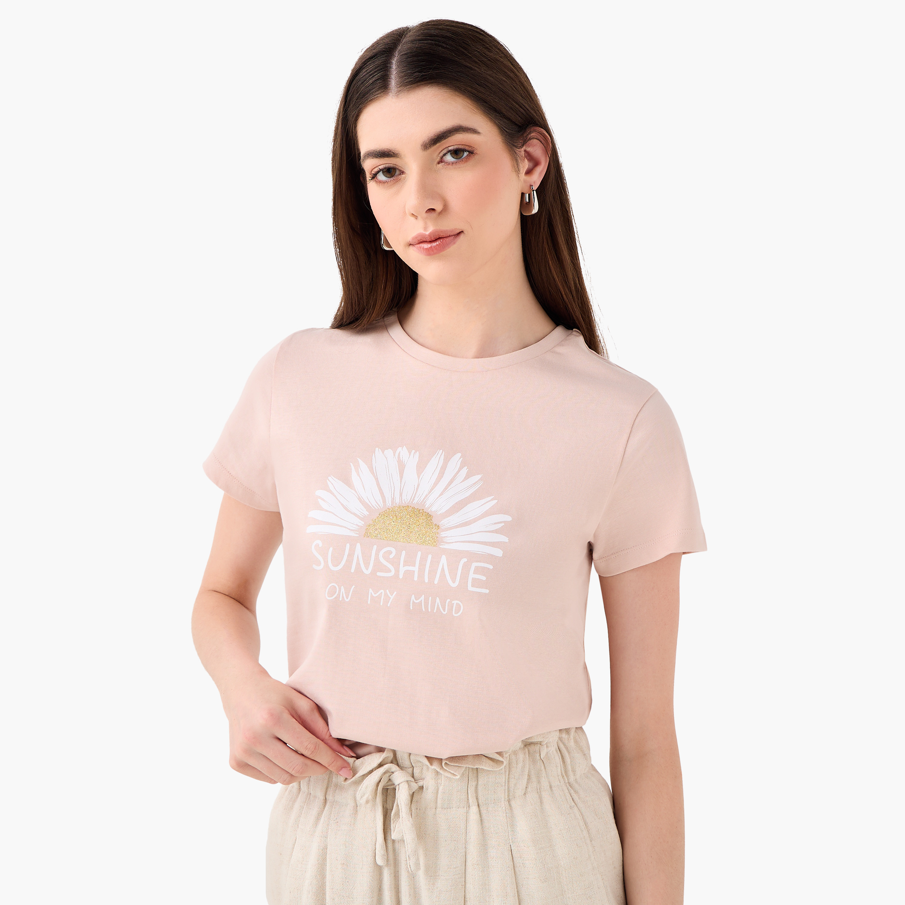 Floral Print Crew Neck T-shirt-women-clothing-tshirts-image-1