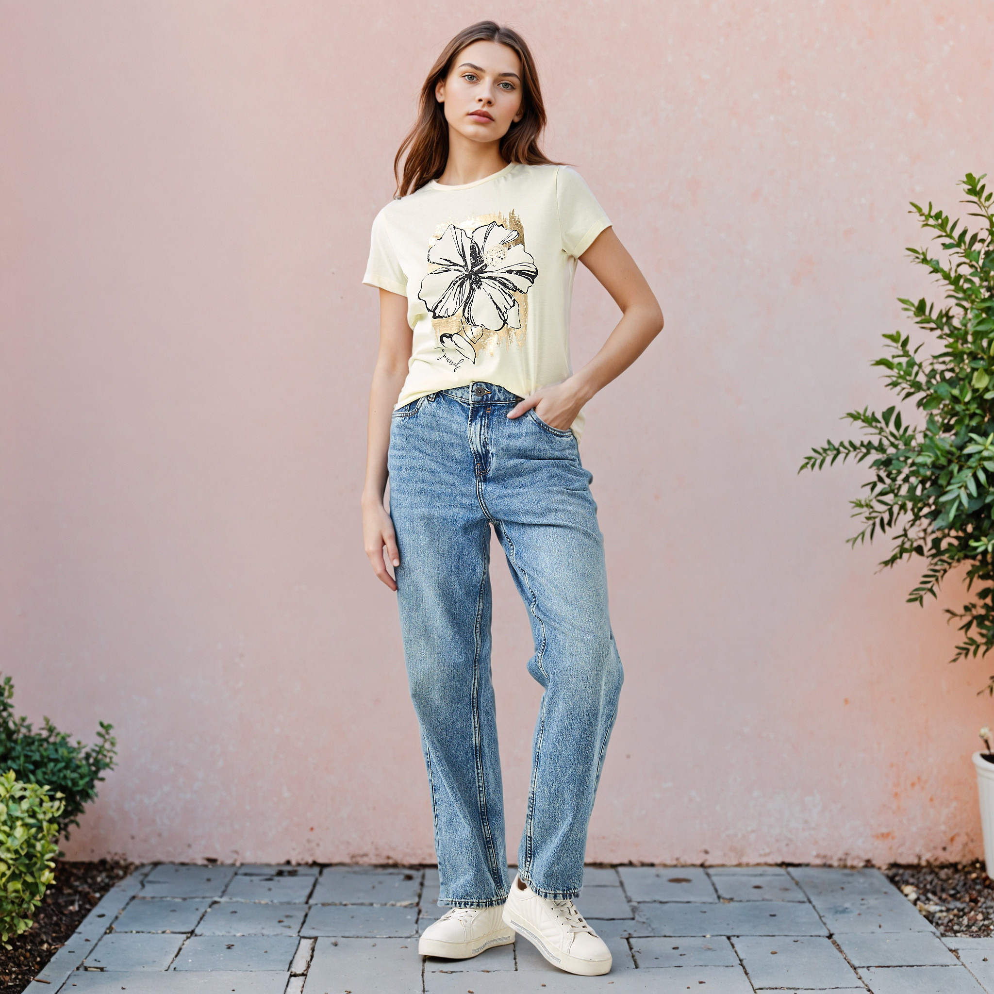 Floral Print Crew Neck T-shirt-women-clothing-tshirts-image-2