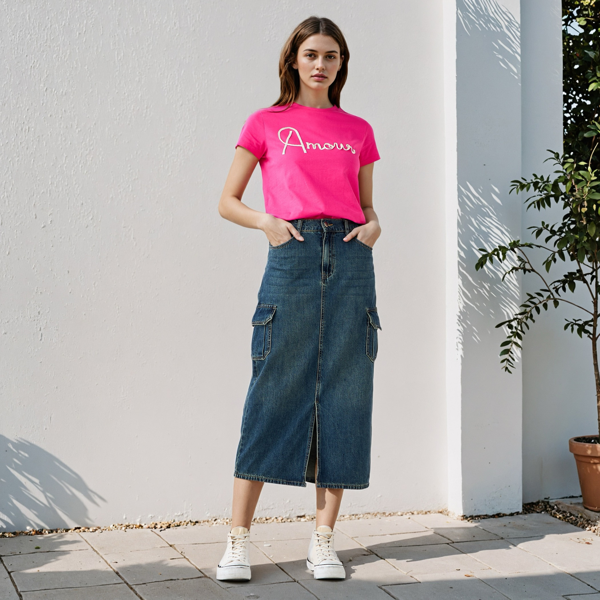 Applique Detail Crew Neck T-shirt-women-clothing-tshirts-image-2