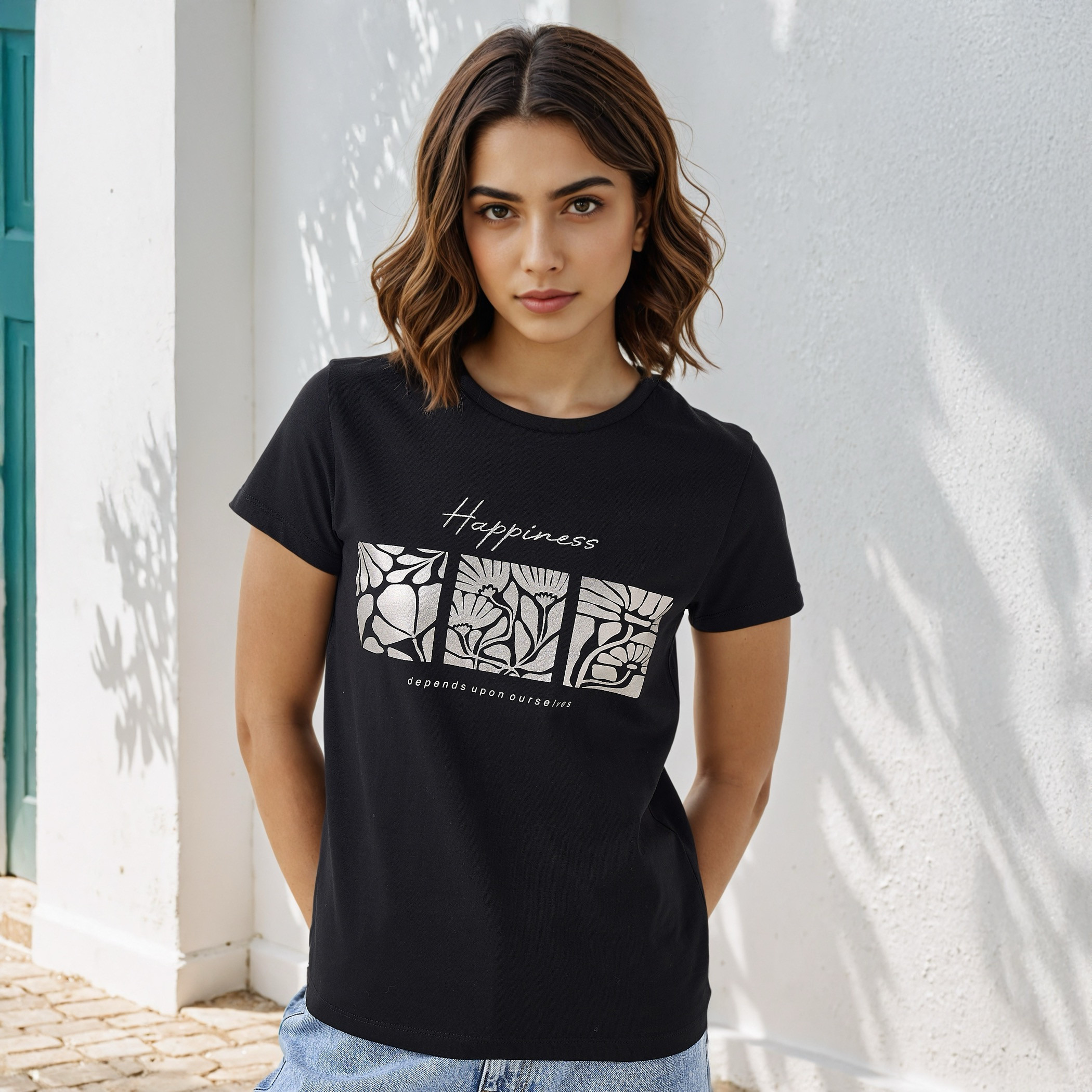 Floral Print Crew Neck T-shirt-women-clothing-tshirts-image-1