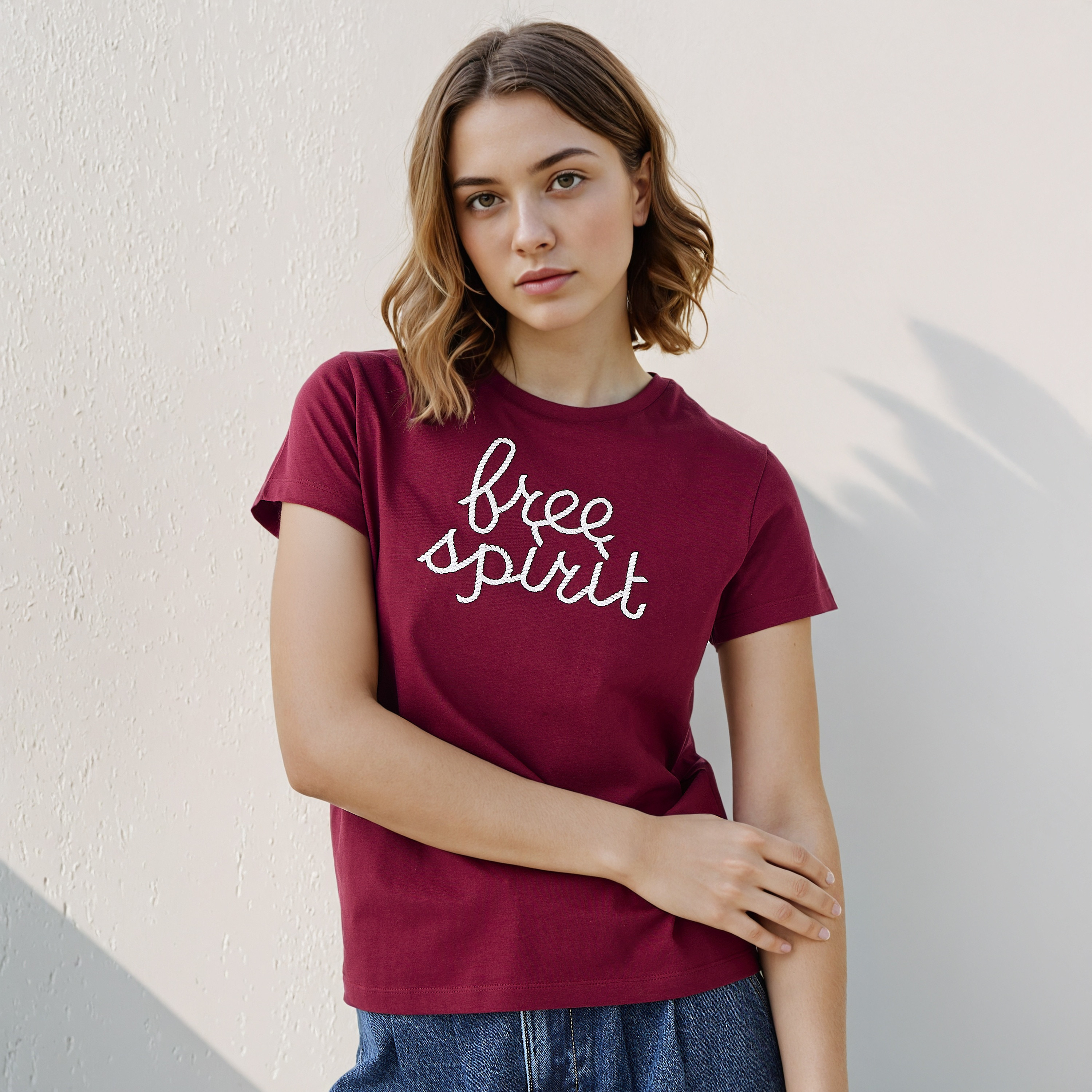 Embroidered Crew Neck T-shirt-women-clothing-tshirts-image-1