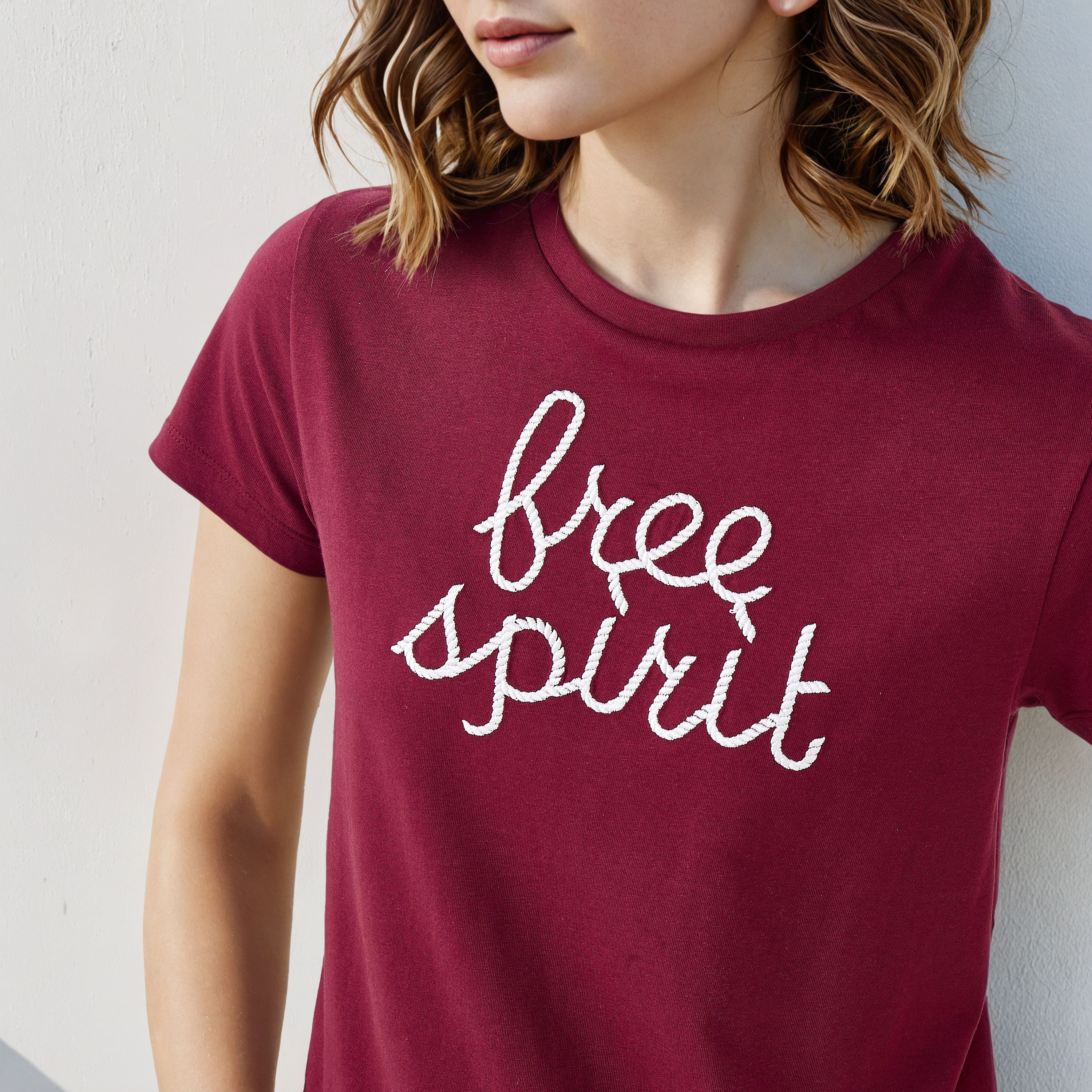 Embroidered Crew Neck T-shirt-women-clothing-tshirts-image-4