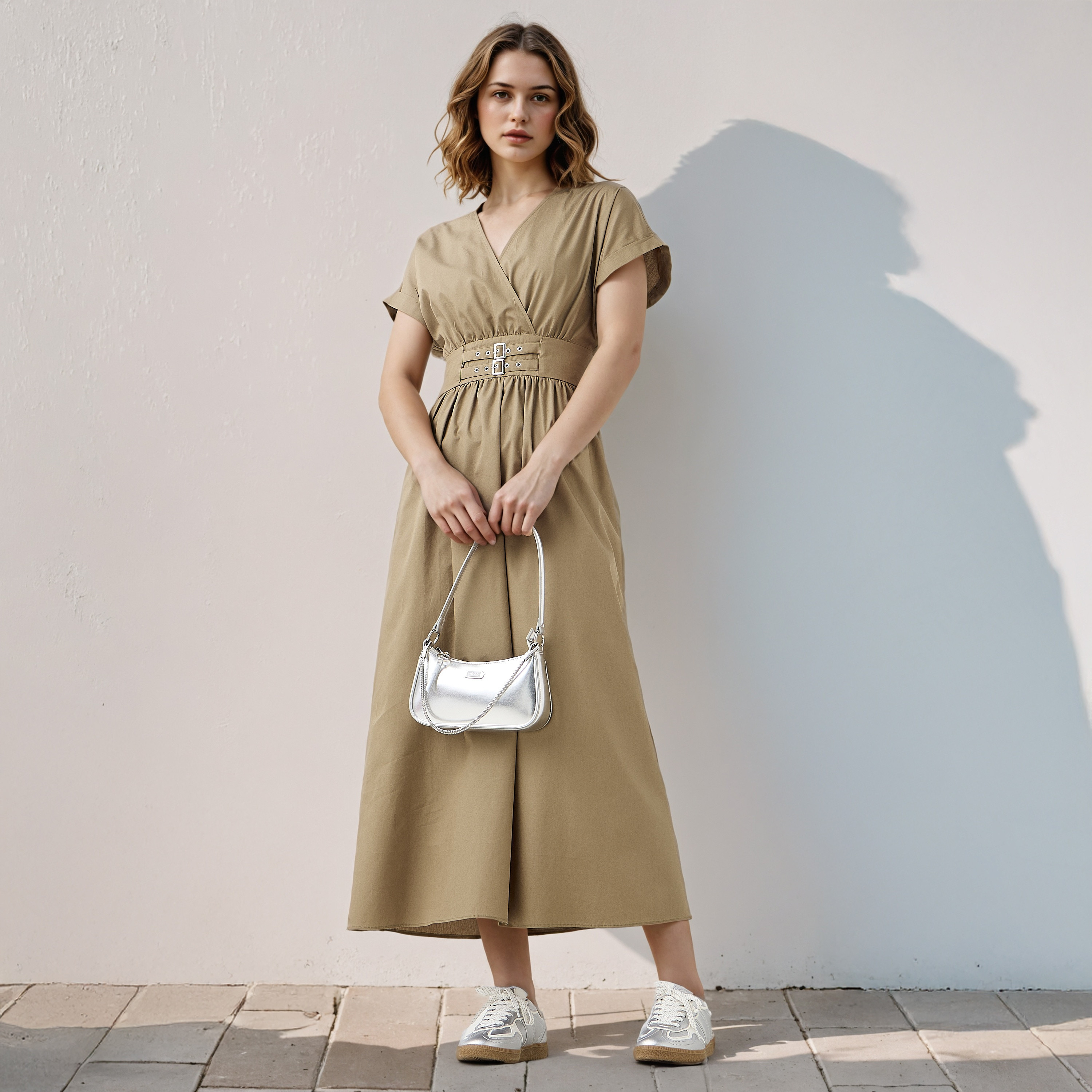 فستان قطن ماكسي بياقة V وحزام-women-clothing-dresses-image-1
