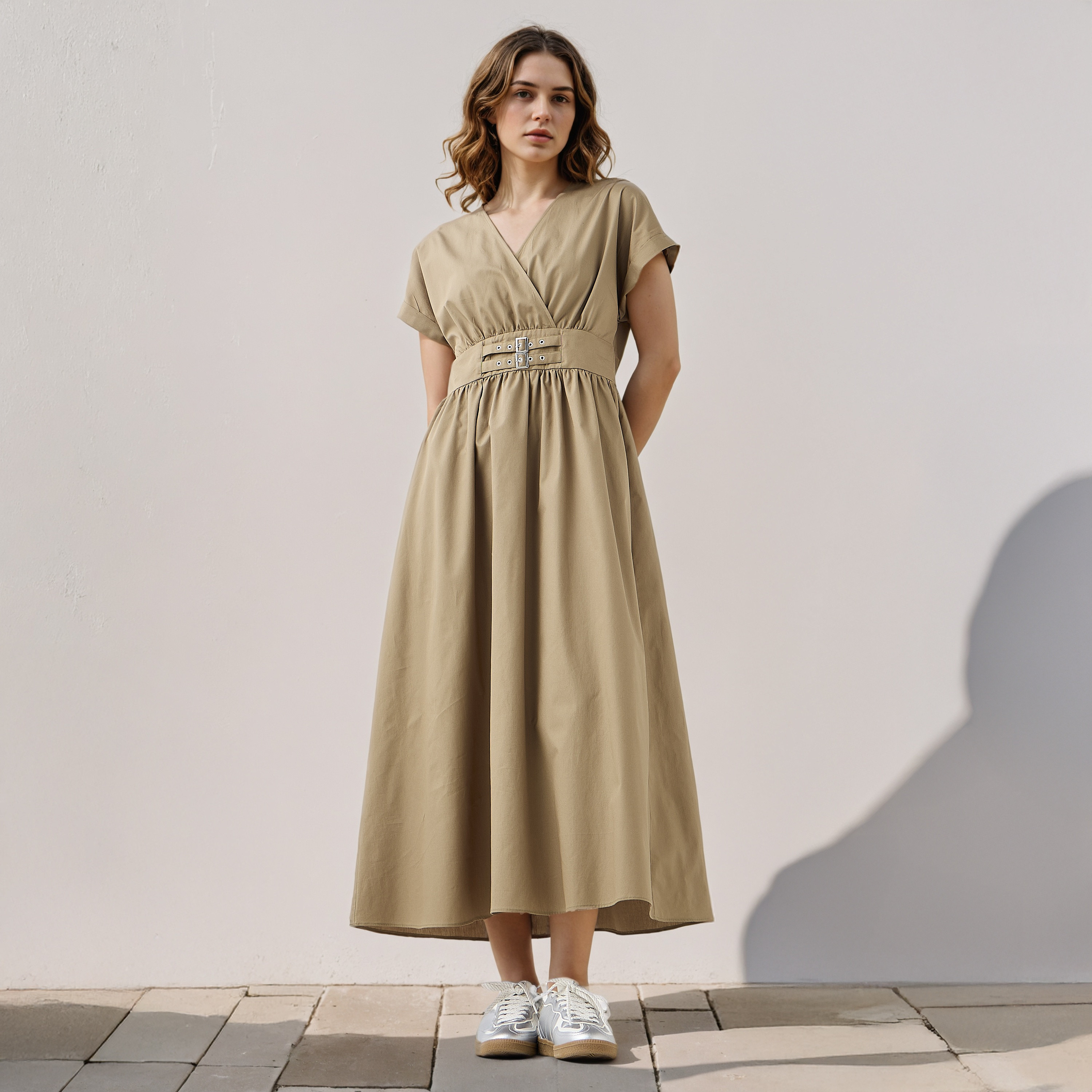 فستان قطن ماكسي بياقة V وحزام-women-clothing-dresses-image-2