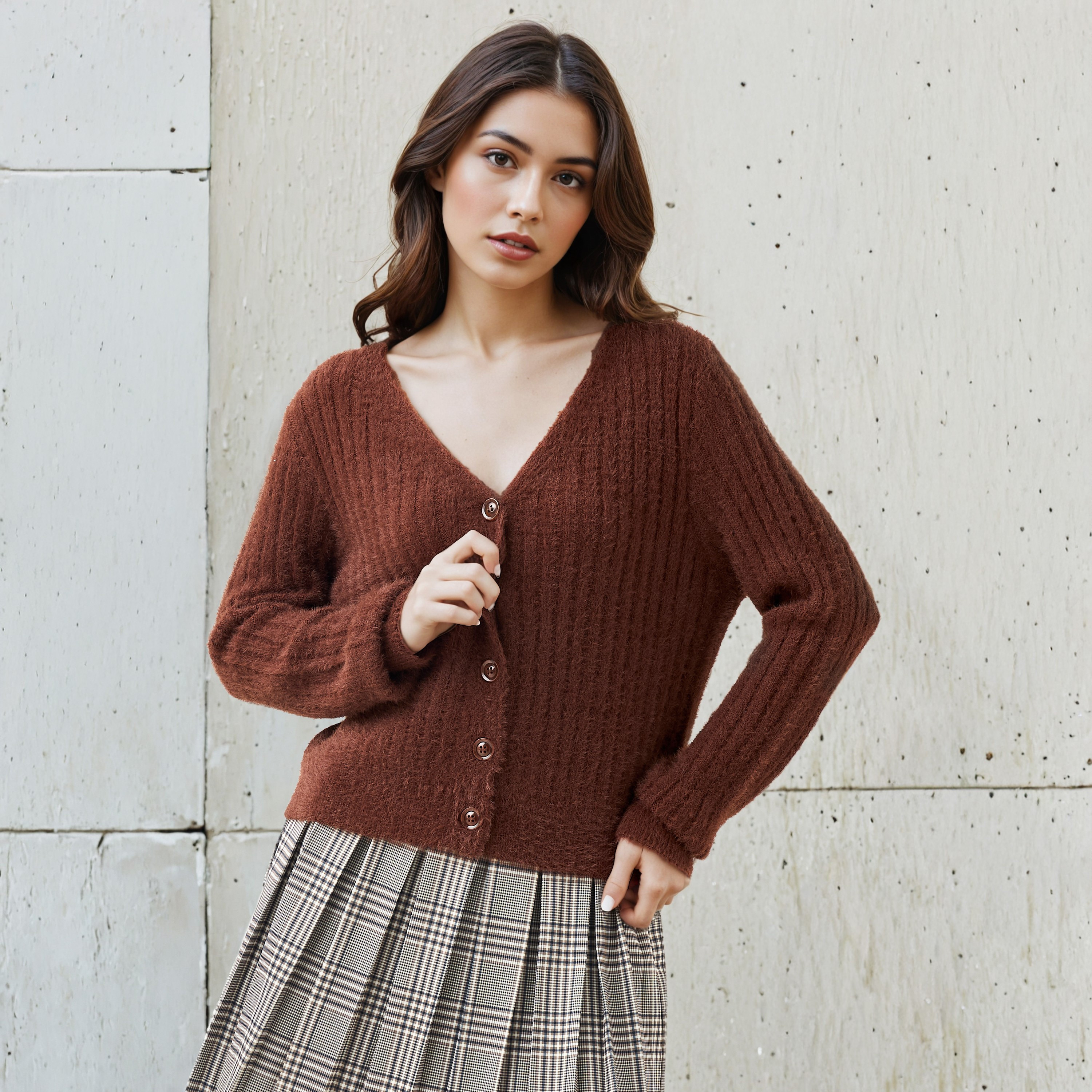 Regular Fit Textured V-neck Cardigan-women-winterwear-cardigansandjumpers-cardigans-image-1