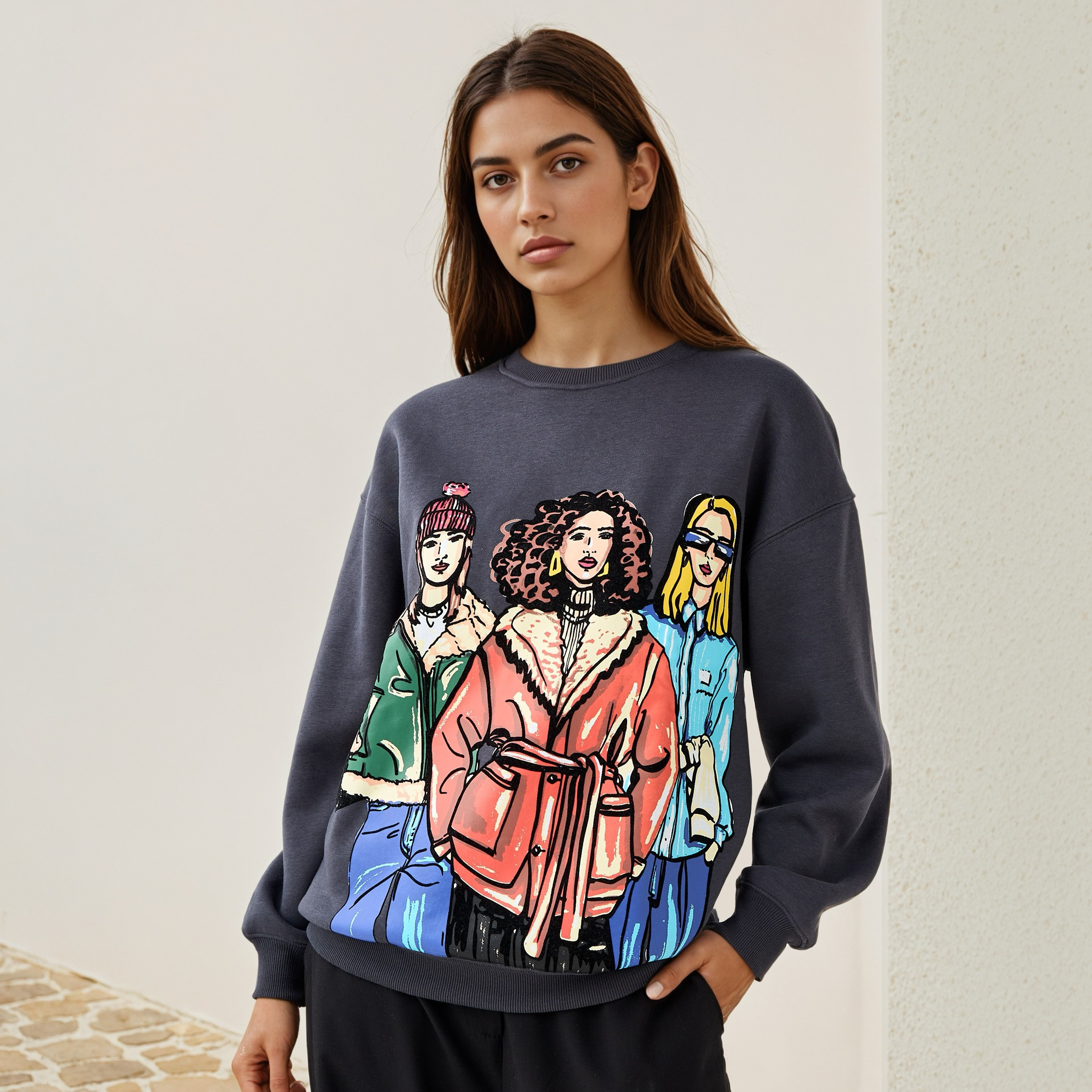 Graphic Print Sweatshirt with Crew Neck-women-winterwear-hoodiesandsweatshirts-sweatshirts-image-1