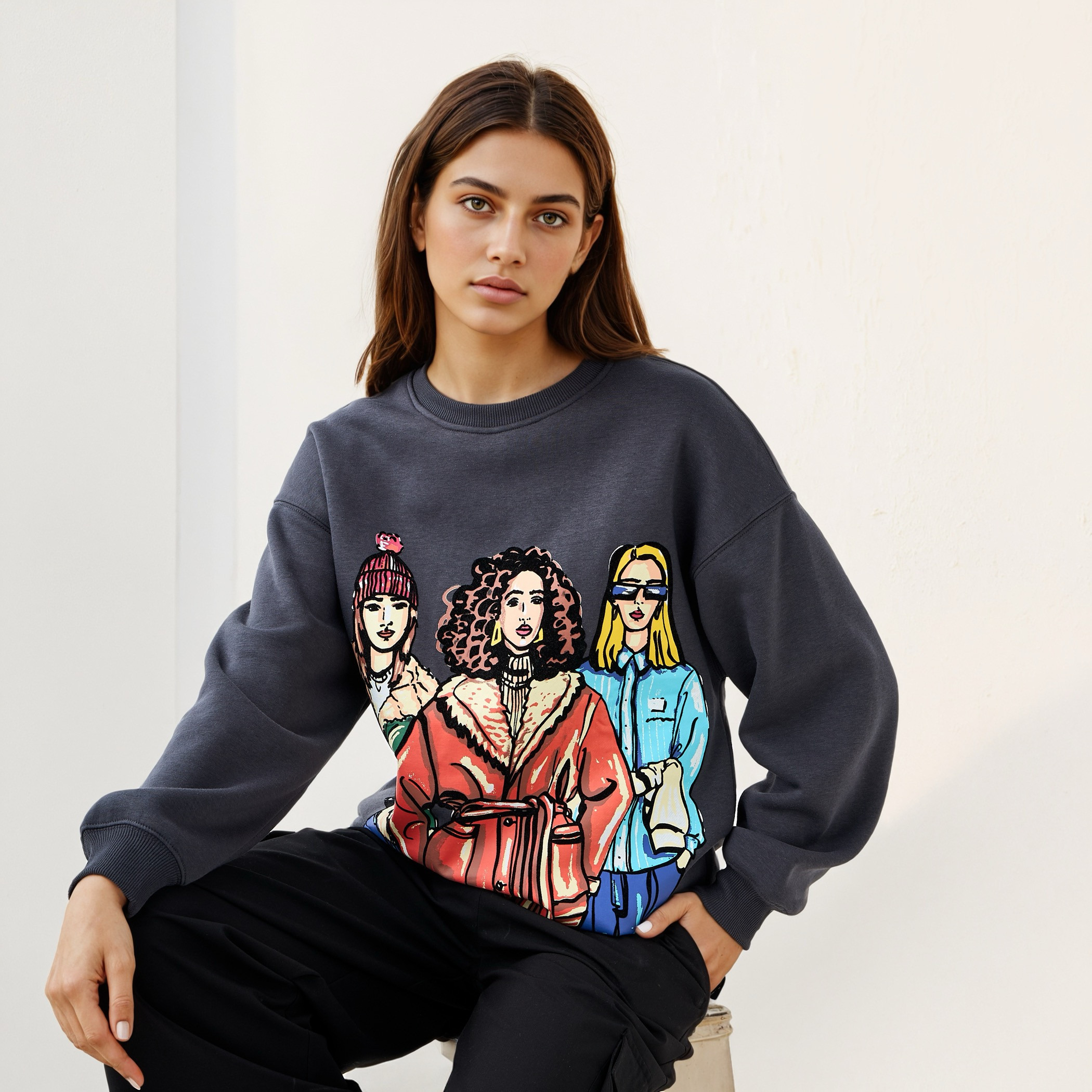 Graphic Print Sweatshirt with Crew Neck-women-winterwear-hoodiesandsweatshirts-sweatshirts-image-5