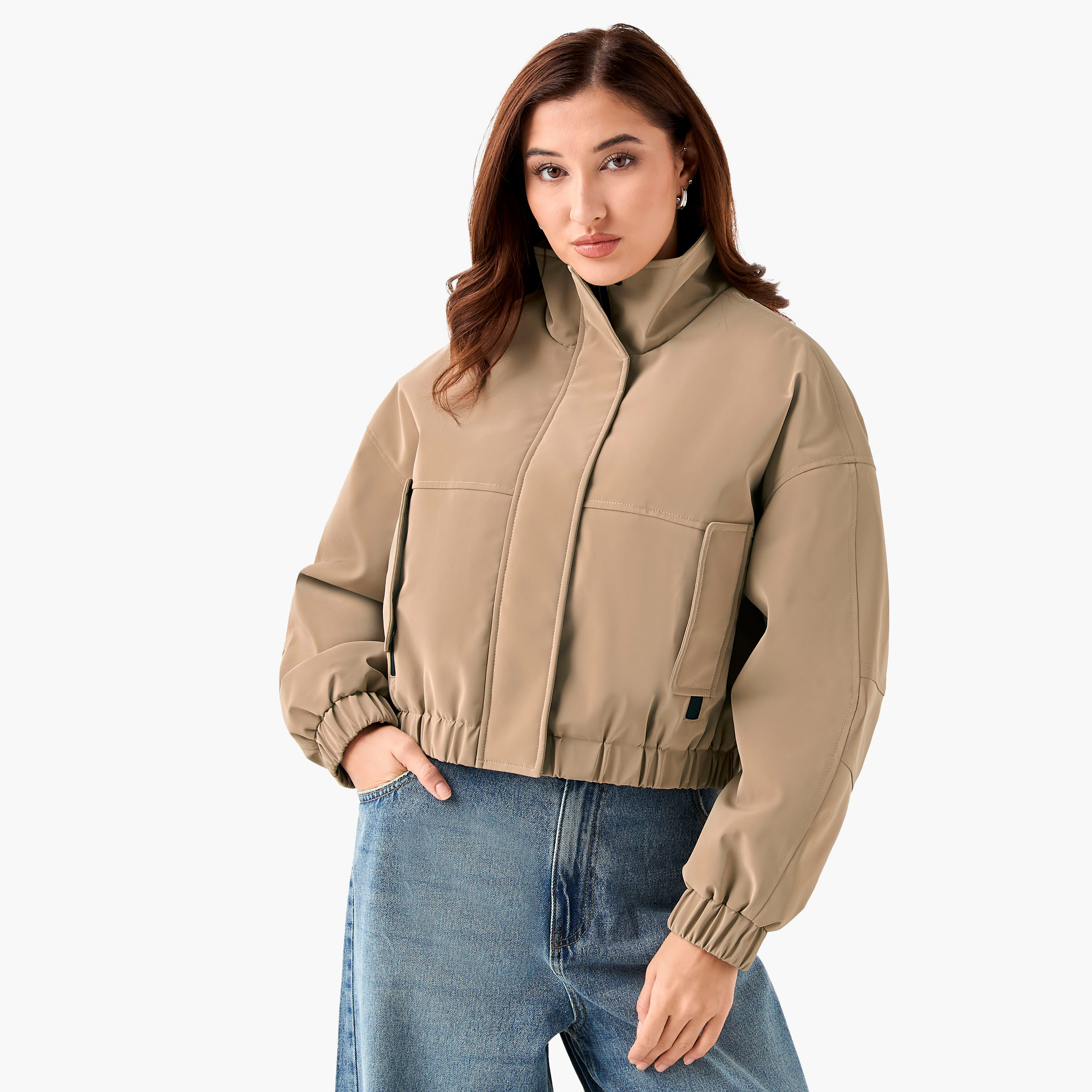 Regular Polyester Puffer Utility Jacket with Pockets-women-winterwear-coatsandjackets-jackets-image-1
