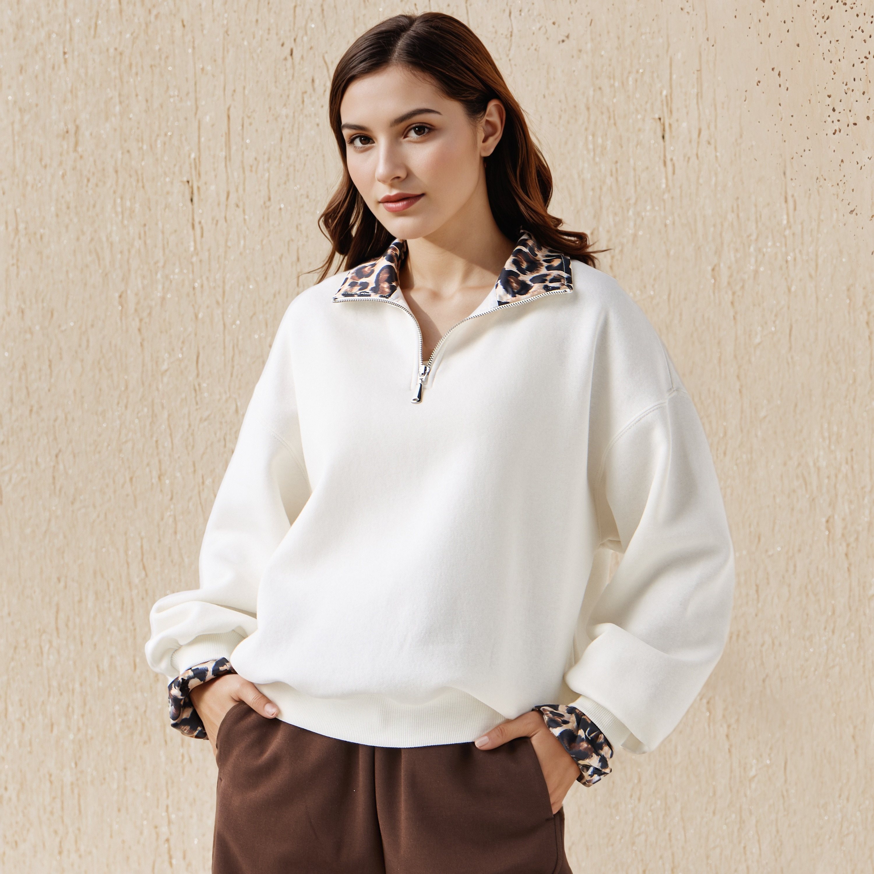 Sweatshirt with Animal Print and Half-Zip-women-clothing-hoodiesandsweatshirts-sweatshirts-image-1