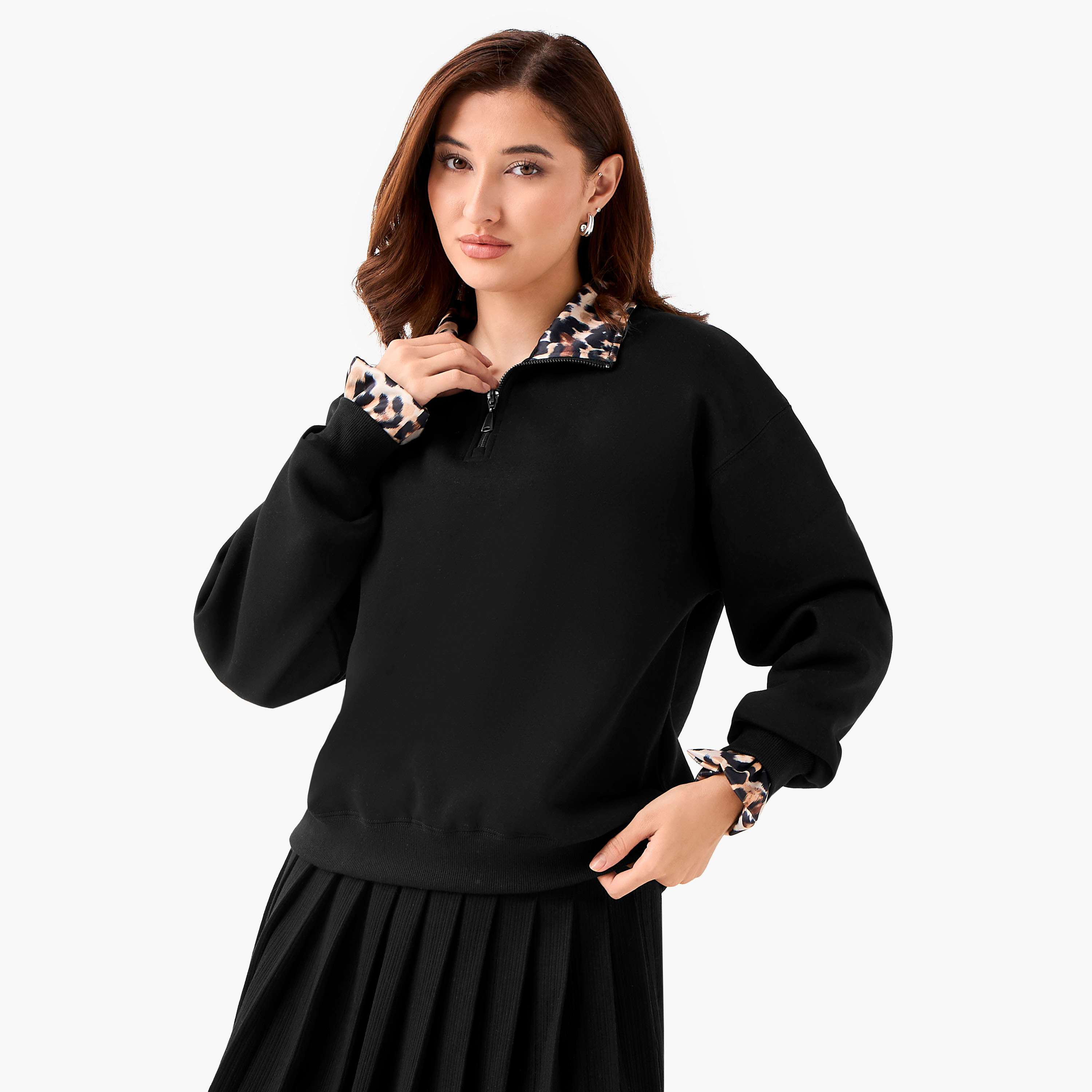 Sweatshirt with Animal Print and Half-Zip-women-clothing-hoodiesandsweatshirts-sweatshirts-image-1