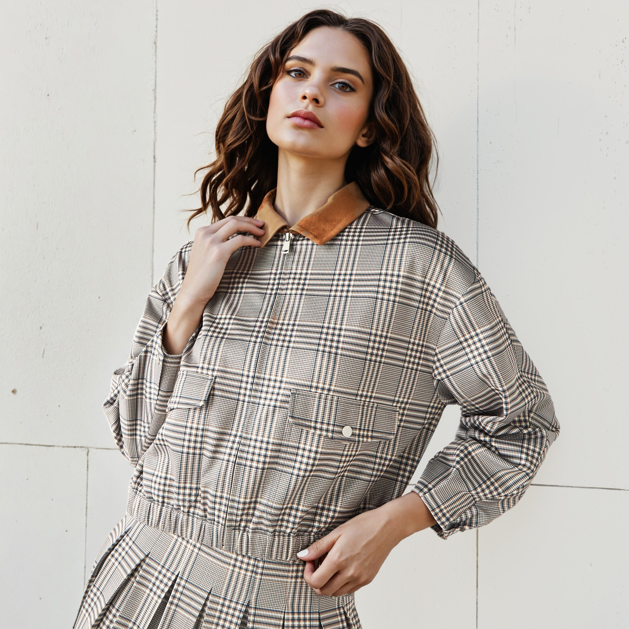 Checked Zip Through Bomber Jacket-women-winterwear-coatsandjackets-jackets-image-1