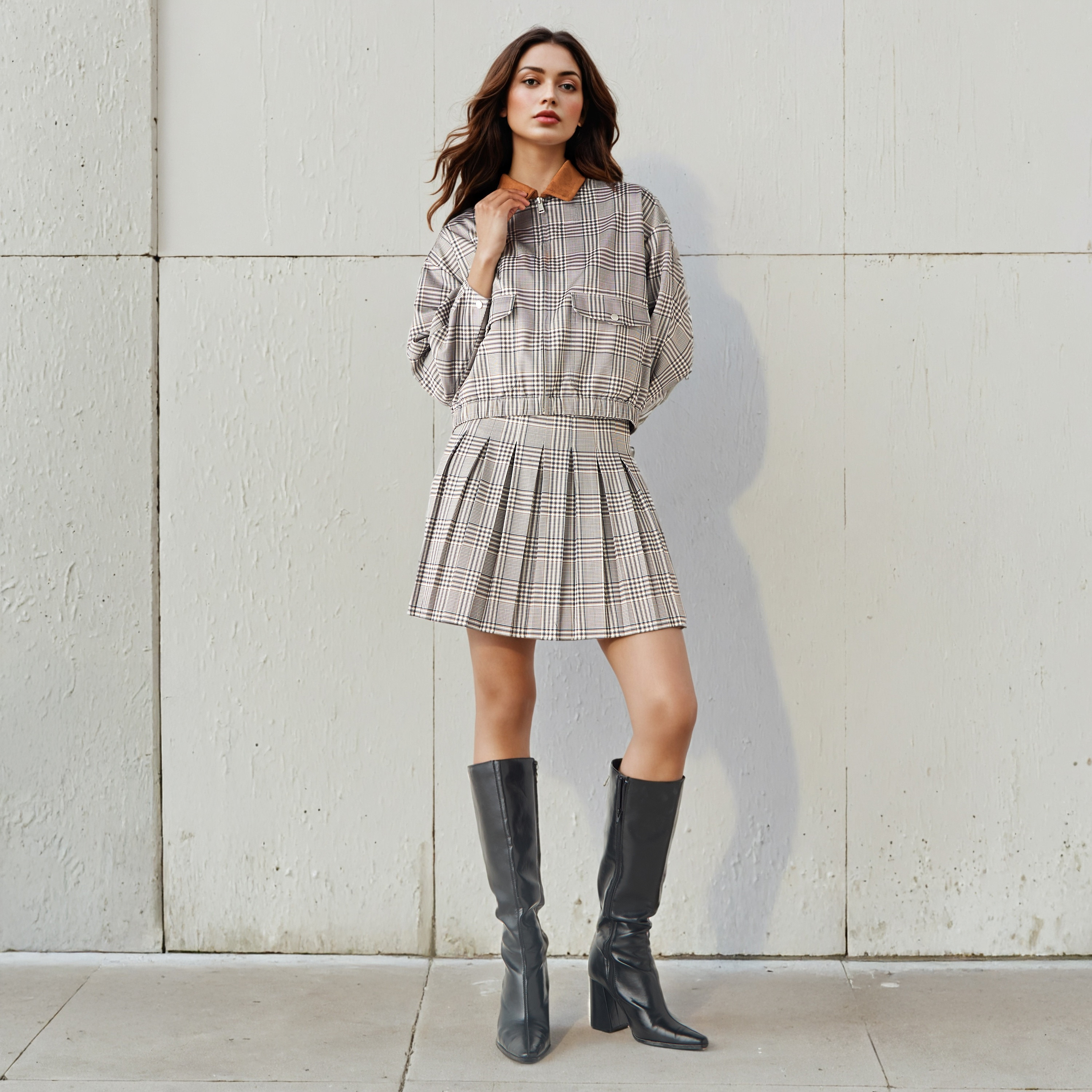 تنورة كاروهات قصيرة بثنيات-women-clothing-bottoms-skirts-image-2