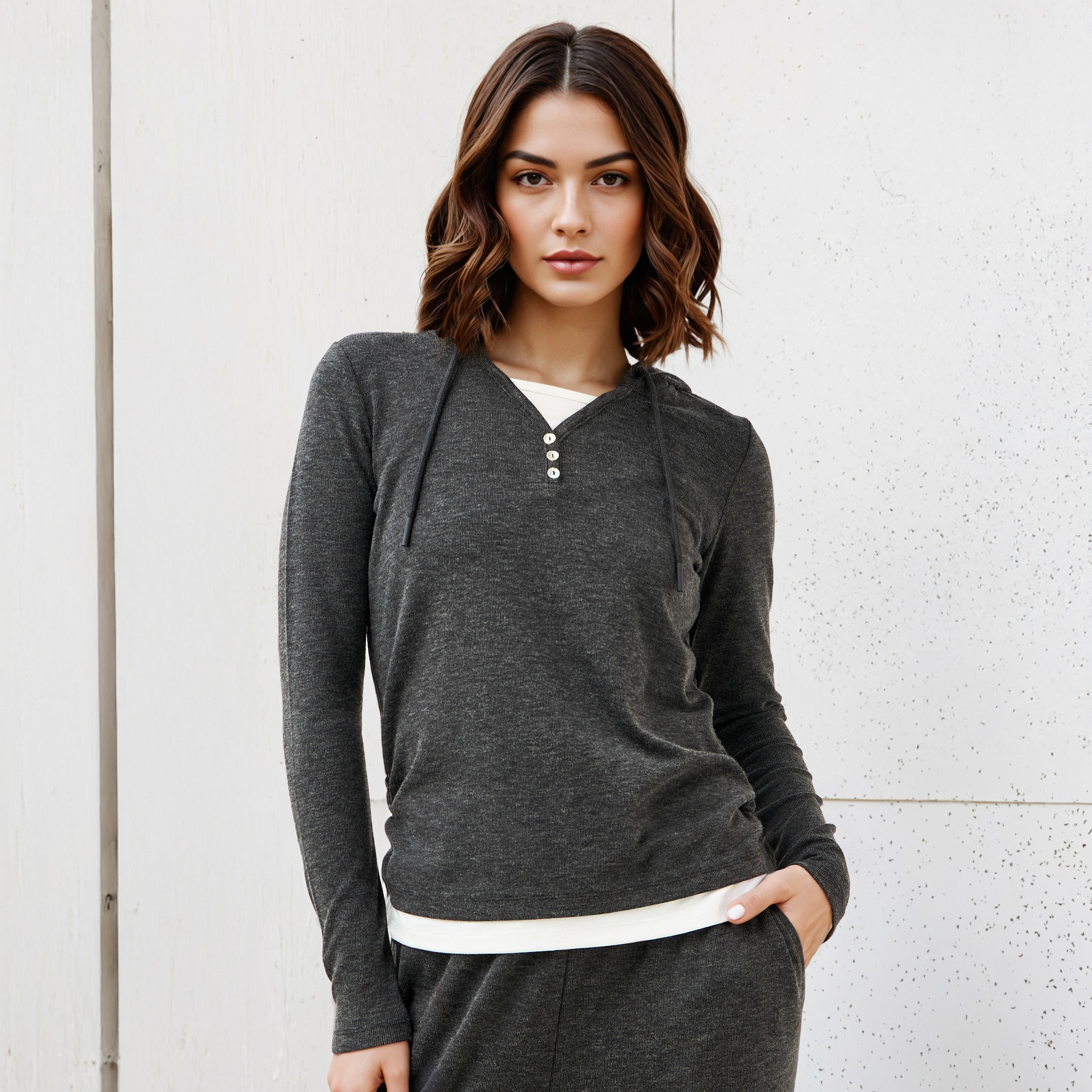 Hooded V-neck T-shirt-women-clothing-tshirts-image-1