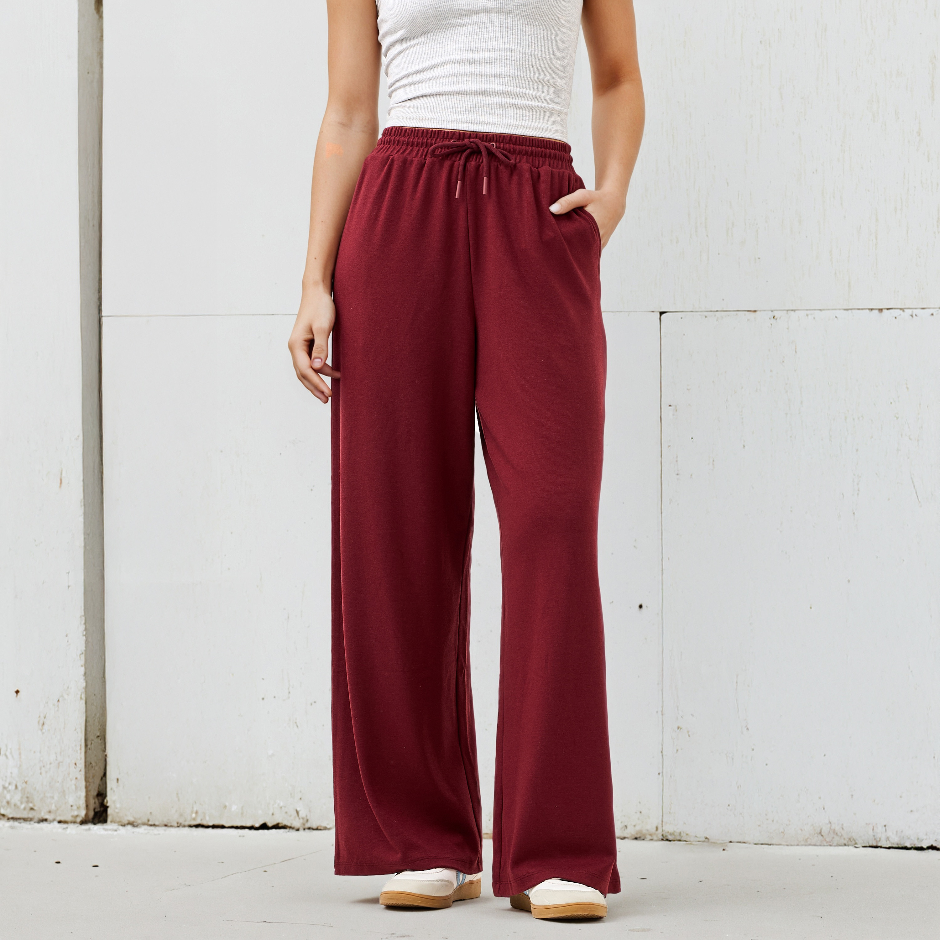 Textured Track Pants with Drawstring Waistband-women-clothing-bottoms-joggers-image-1