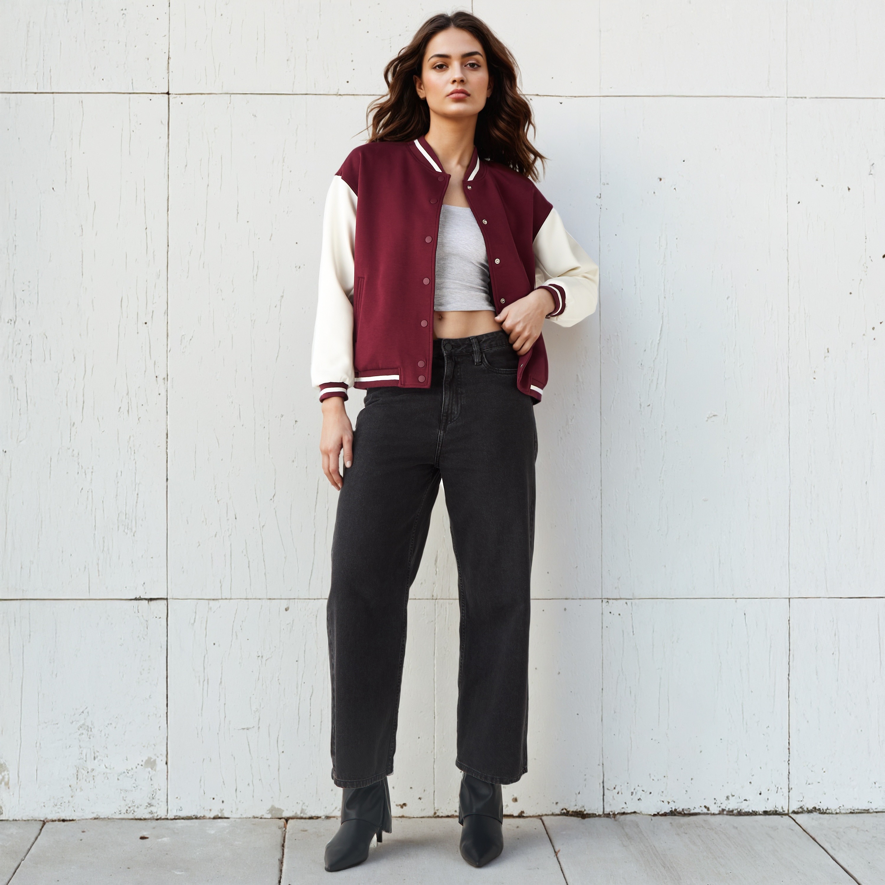 Colourblock Mandarin Collar Bomber Jacket-women-winterwear-coatsandjackets-jackets-image-2