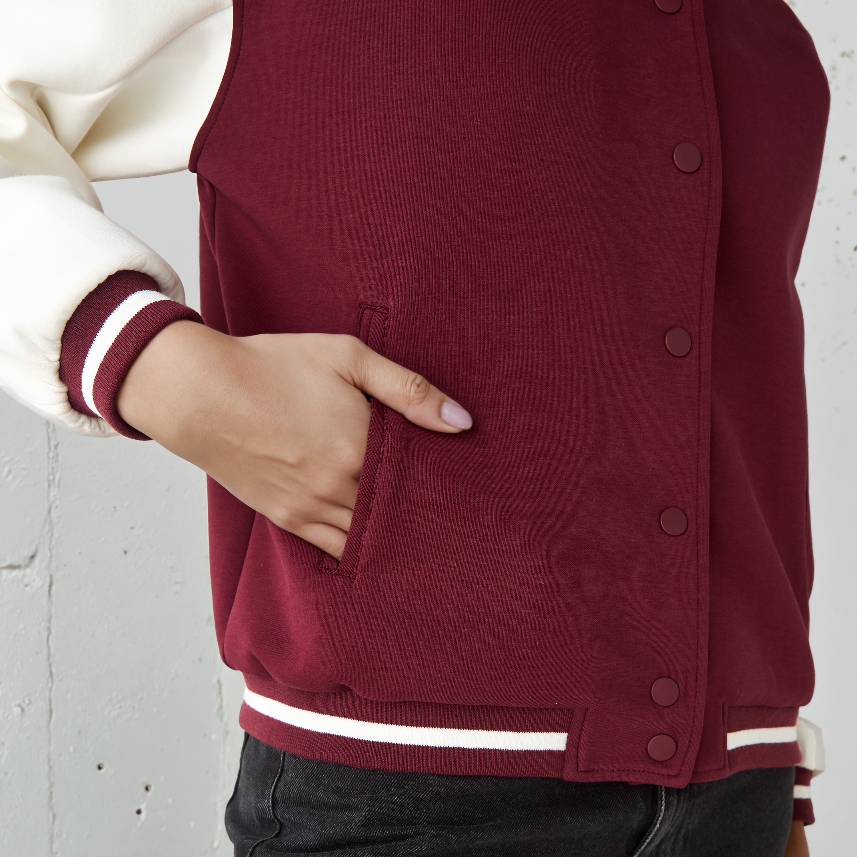 Colourblock Mandarin Collar Bomber Jacket-women-winterwear-coatsandjackets-jackets-image-5