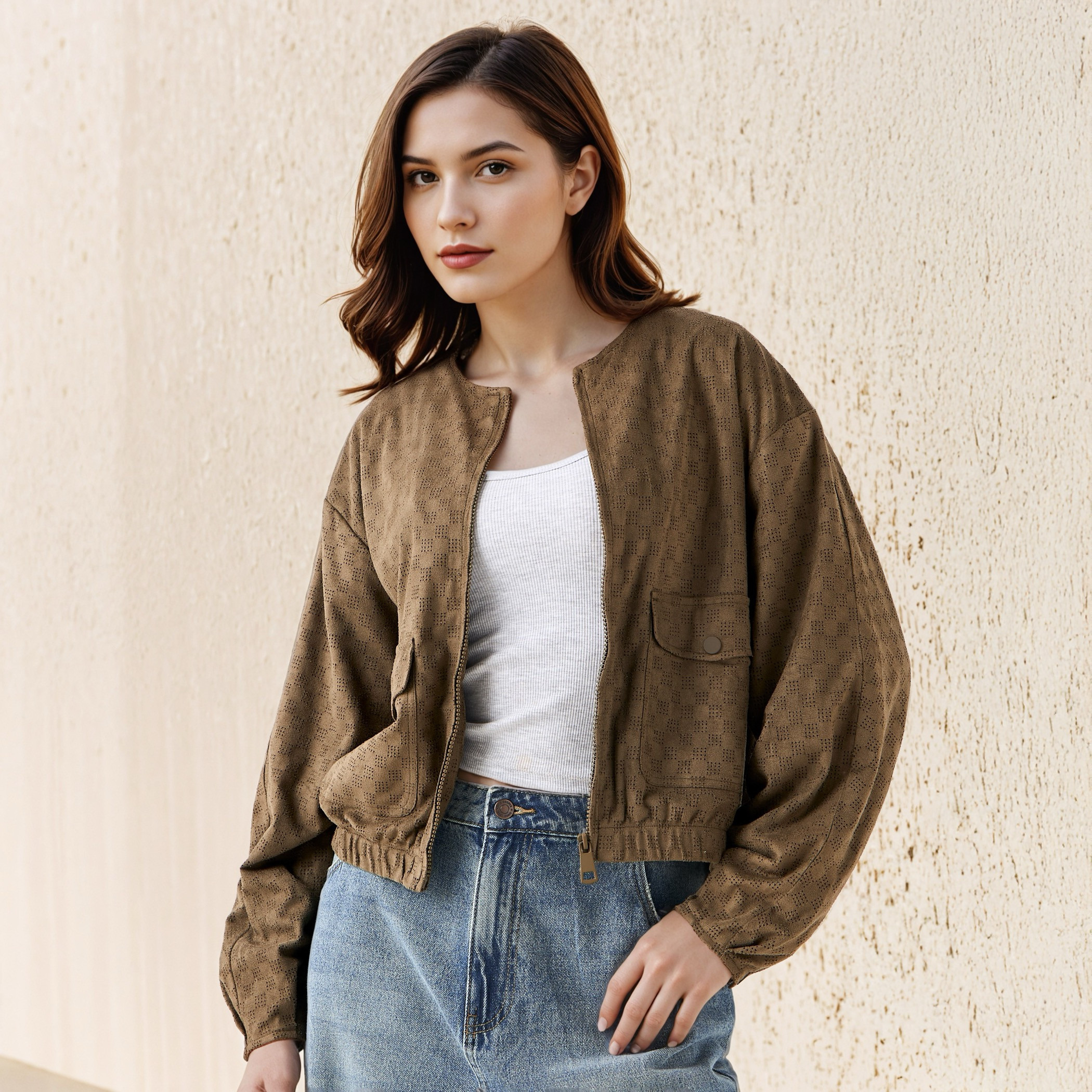 جاكيت صوف بارز الملمس بسحاب إغلاق-women-winterwear-coatsandjackets-jackets-image-6
