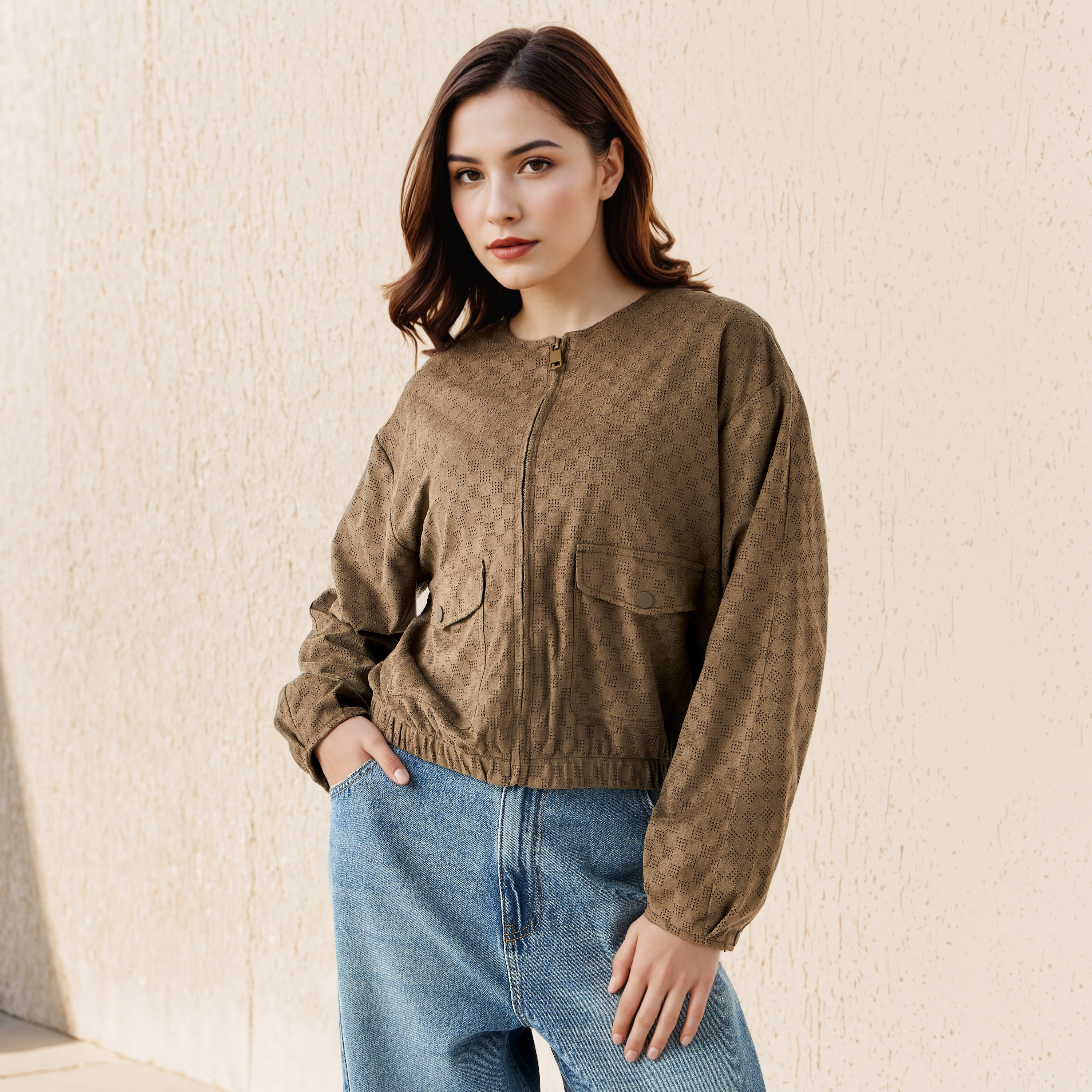 جاكيت صوف بارز الملمس بسحاب إغلاق-women-winterwear-coatsandjackets-jackets-image-3