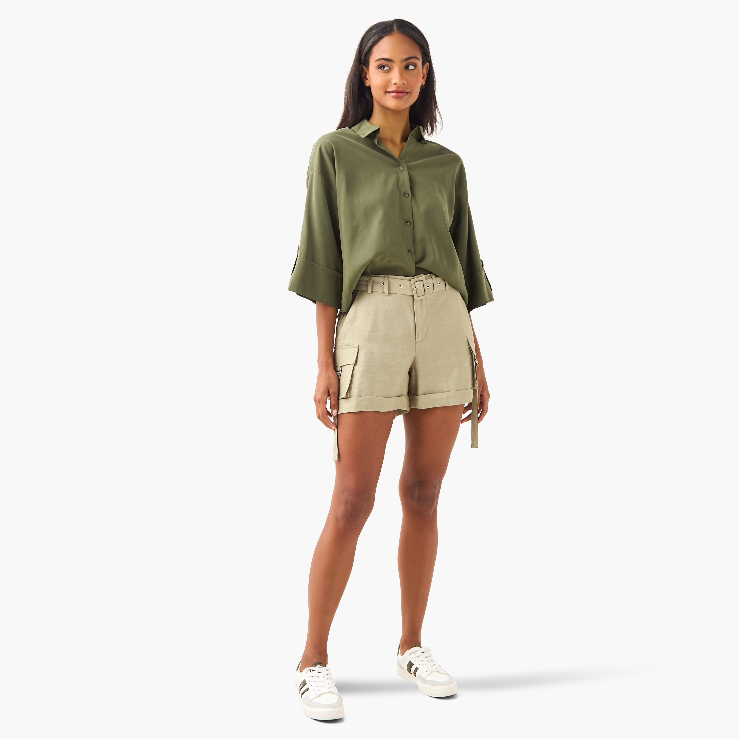 Loose Fit Shirt with Drop Shoulder Sleeves-women-clothing-shirtsandblouses-shirts-image-2