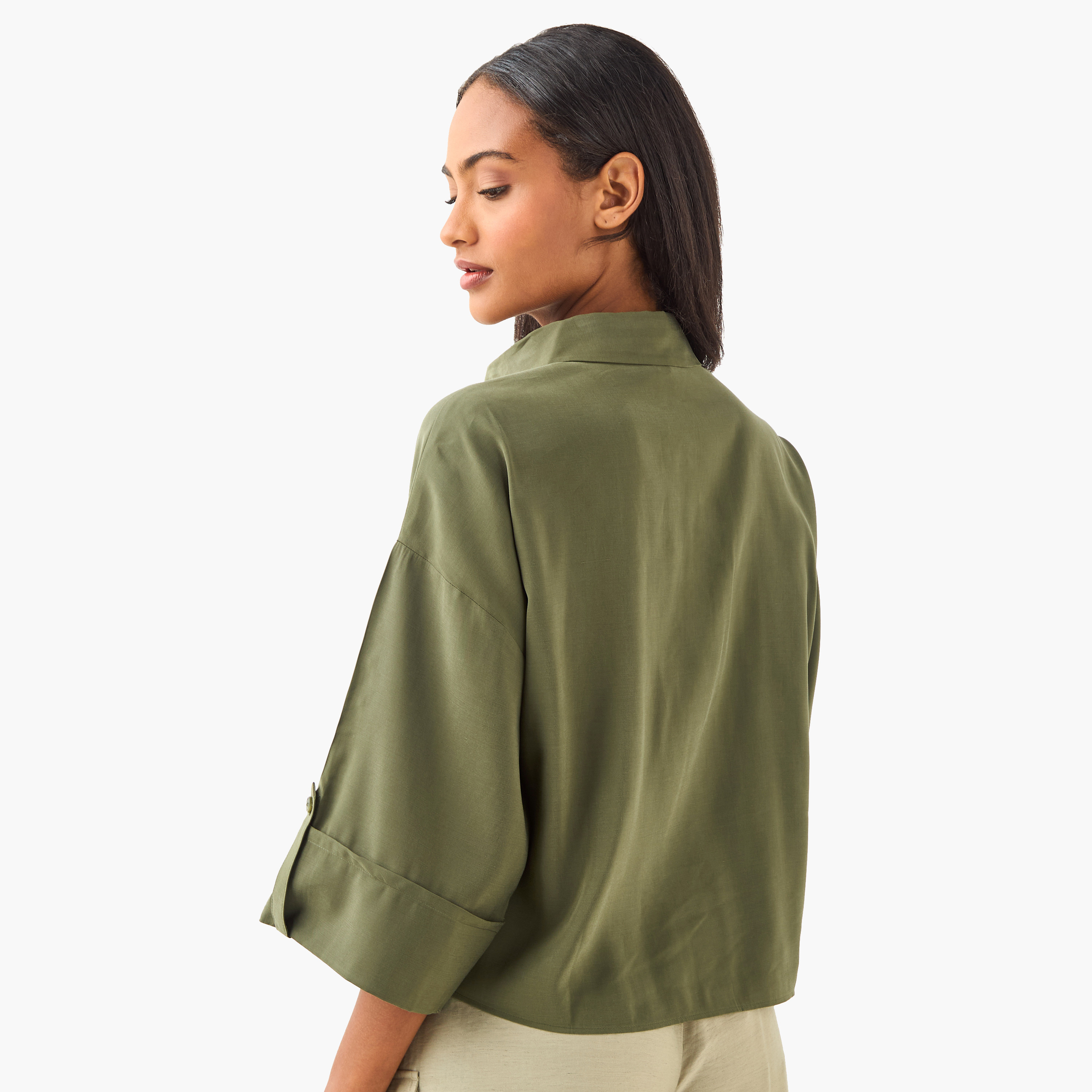 Loose Fit Shirt with Drop Shoulder Sleeves-women-clothing-shirtsandblouses-shirts-image-4
