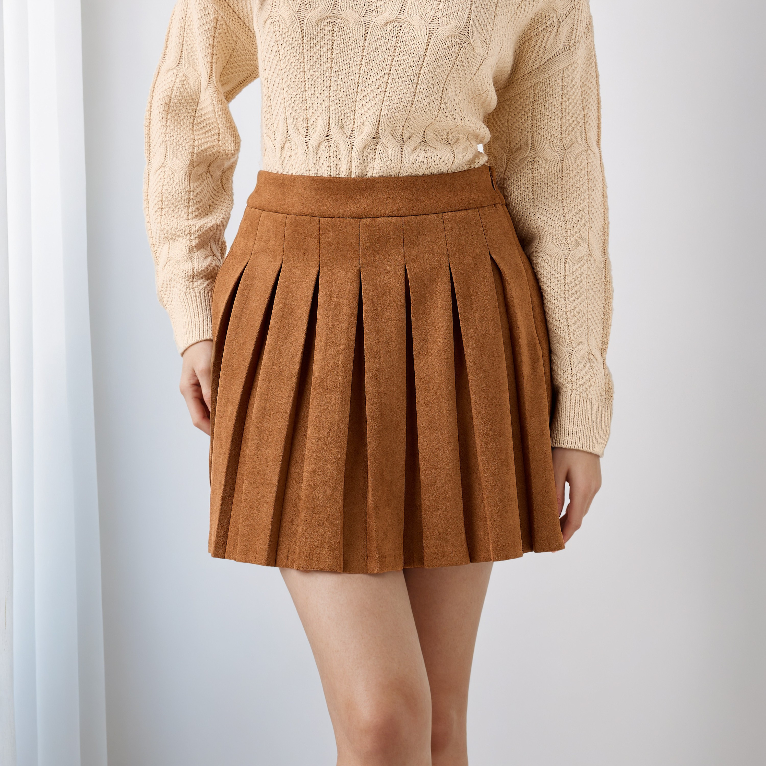 تنورة قصيرة بسحاب إغلاق وطيات-women-clothing-bottoms-skirts-image-1