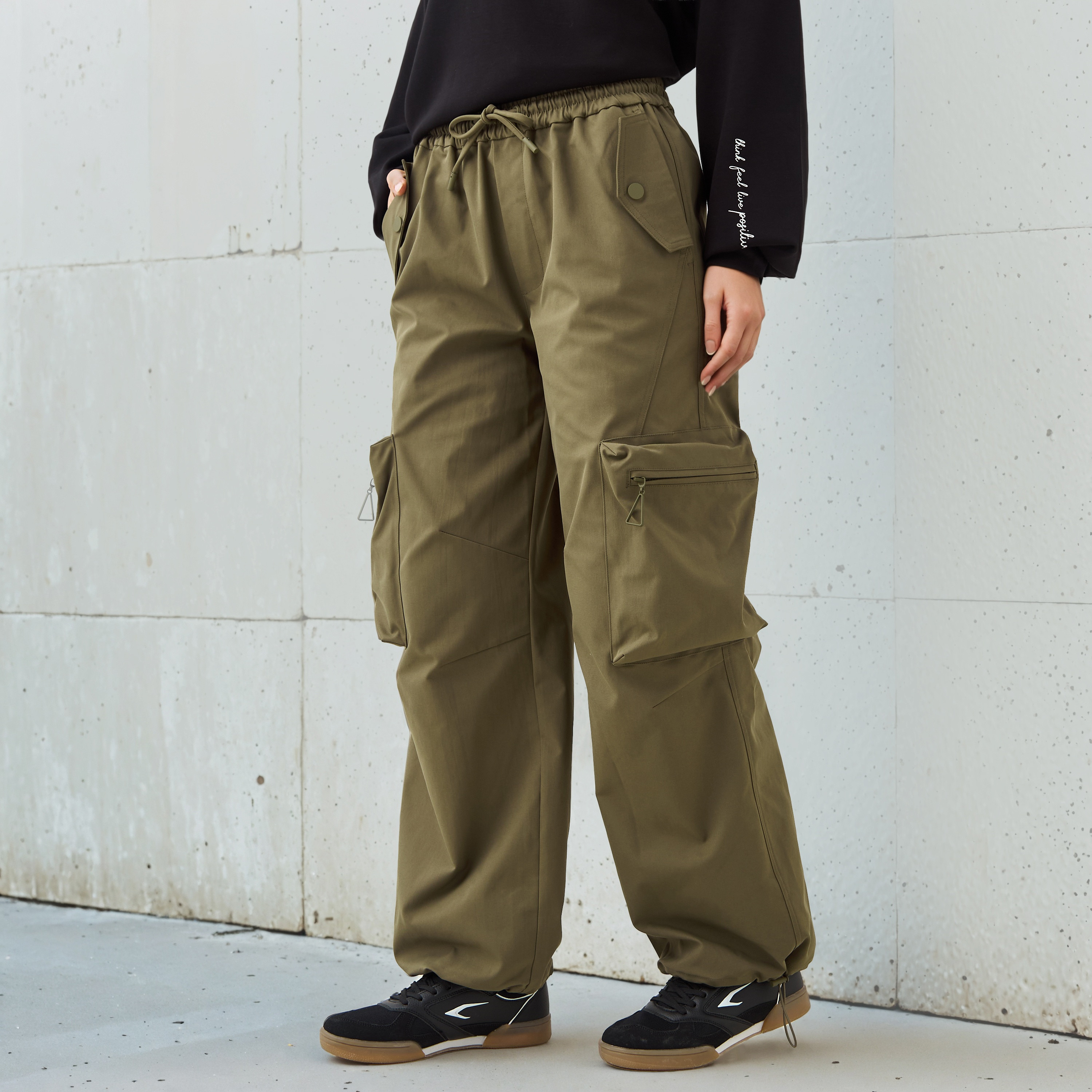 Regular Fit Drawstring Waist Utility Pants-women-clothing-bottoms-trousers-image-1