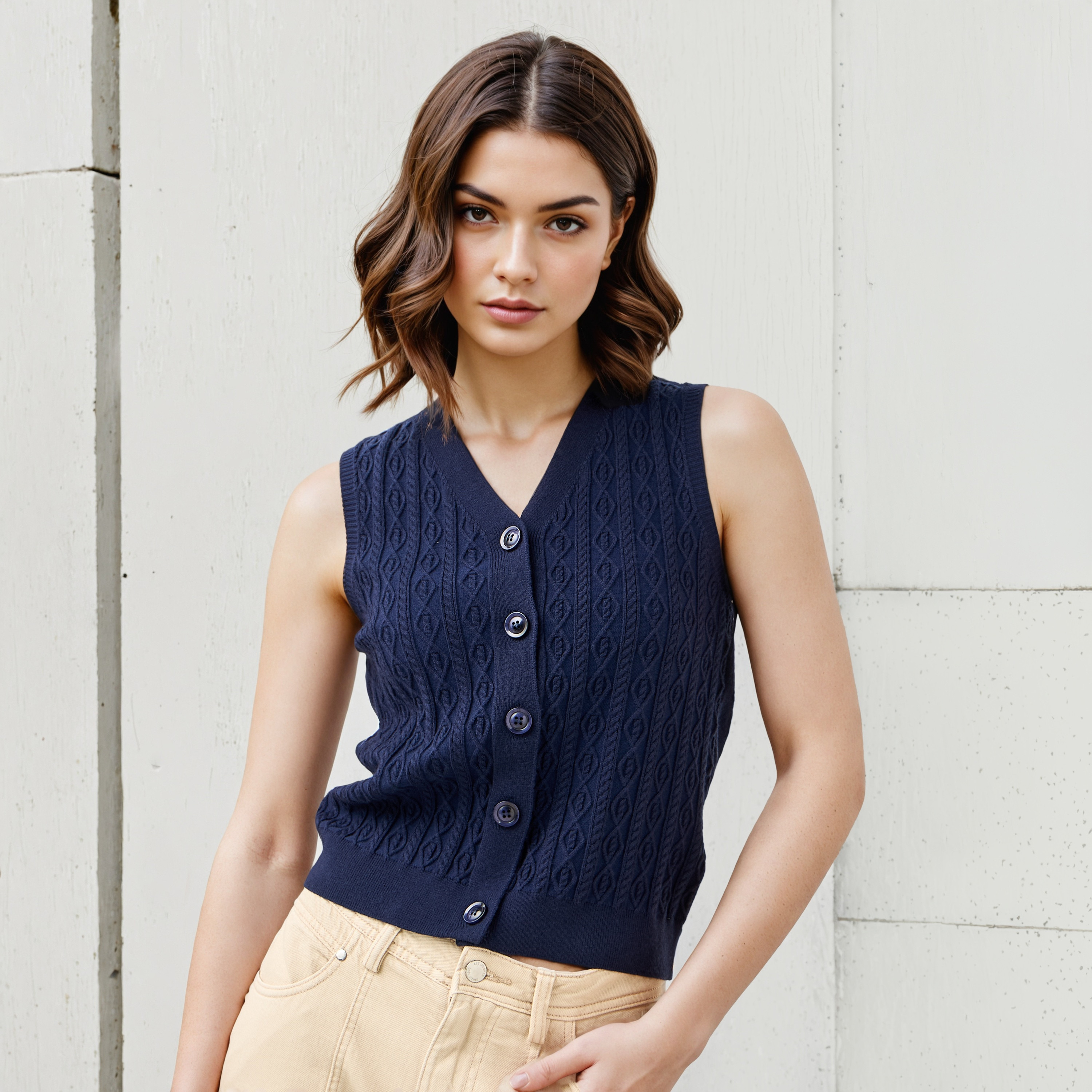 Textured V-neck Sleeveless Sweater-women-clothing-cardigansandjumpers-jumpers-image-1
