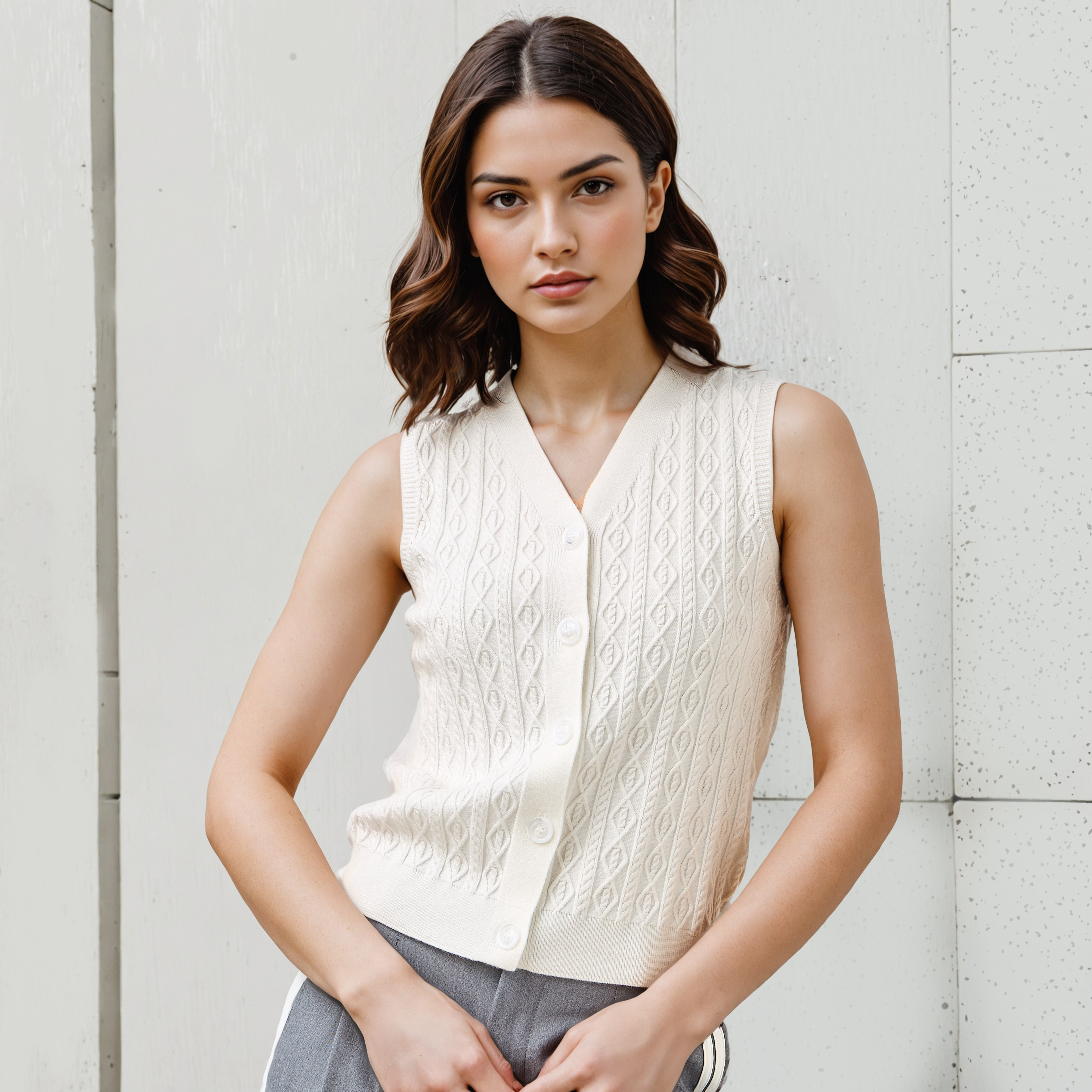 كنزة بارزة الملمس دون أكمام بياقة V-women-clothing-cardigansandjumpers-jumpers-image-5