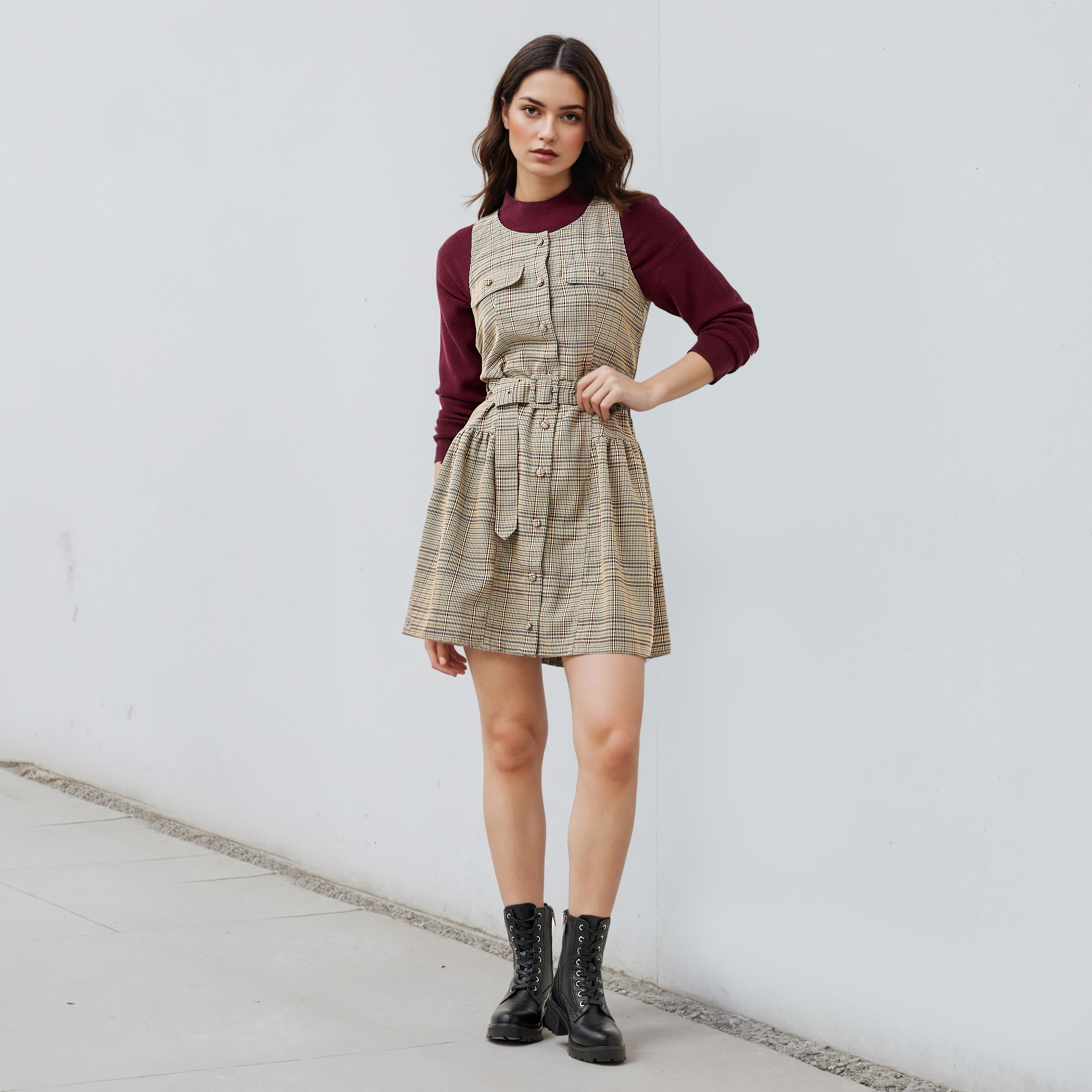 فستان كاروهات بحزام-women-clothing-dresses-image-2