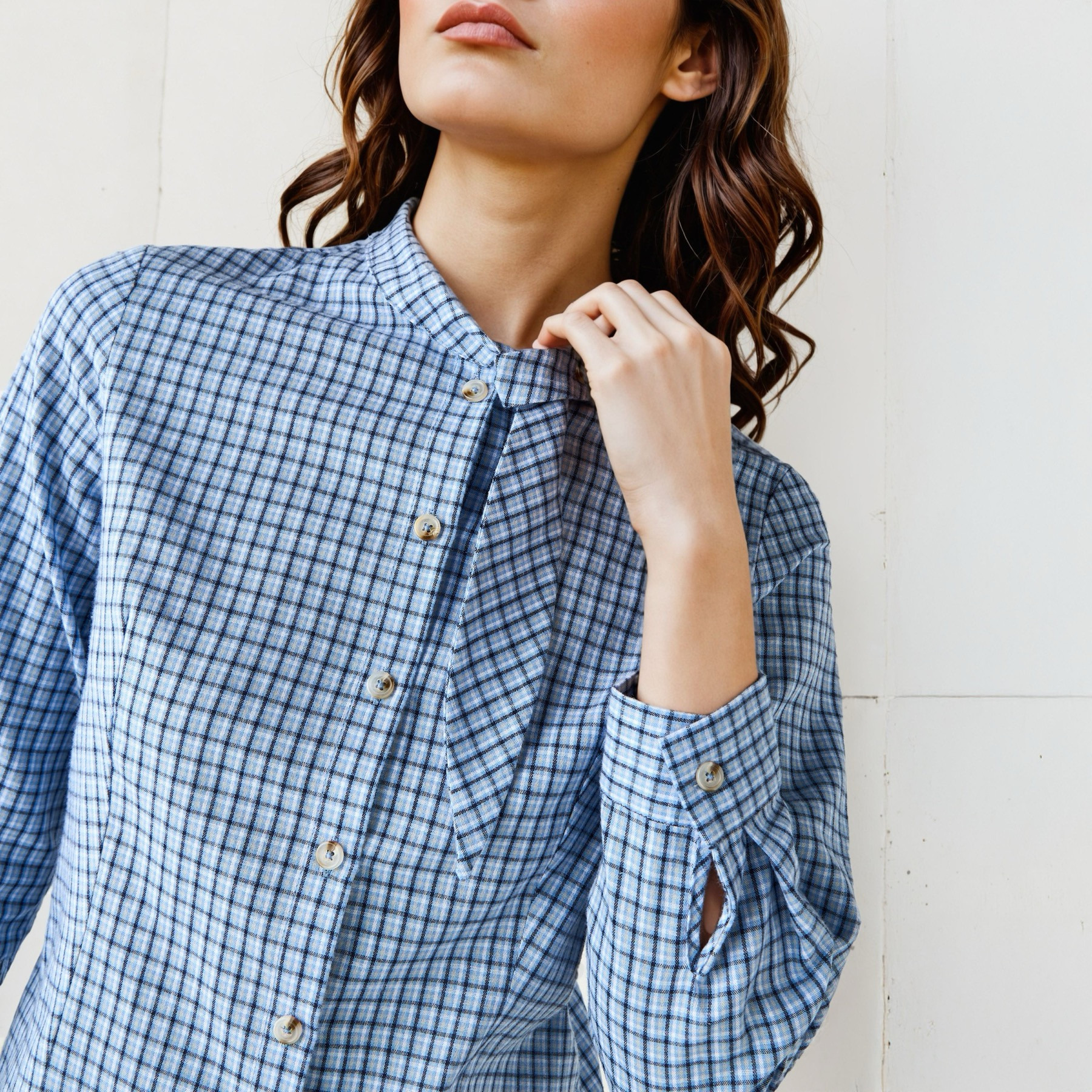 Checked Shirt with Tie Detail-women-clothing-shirtsandblouses-shirts-image-5