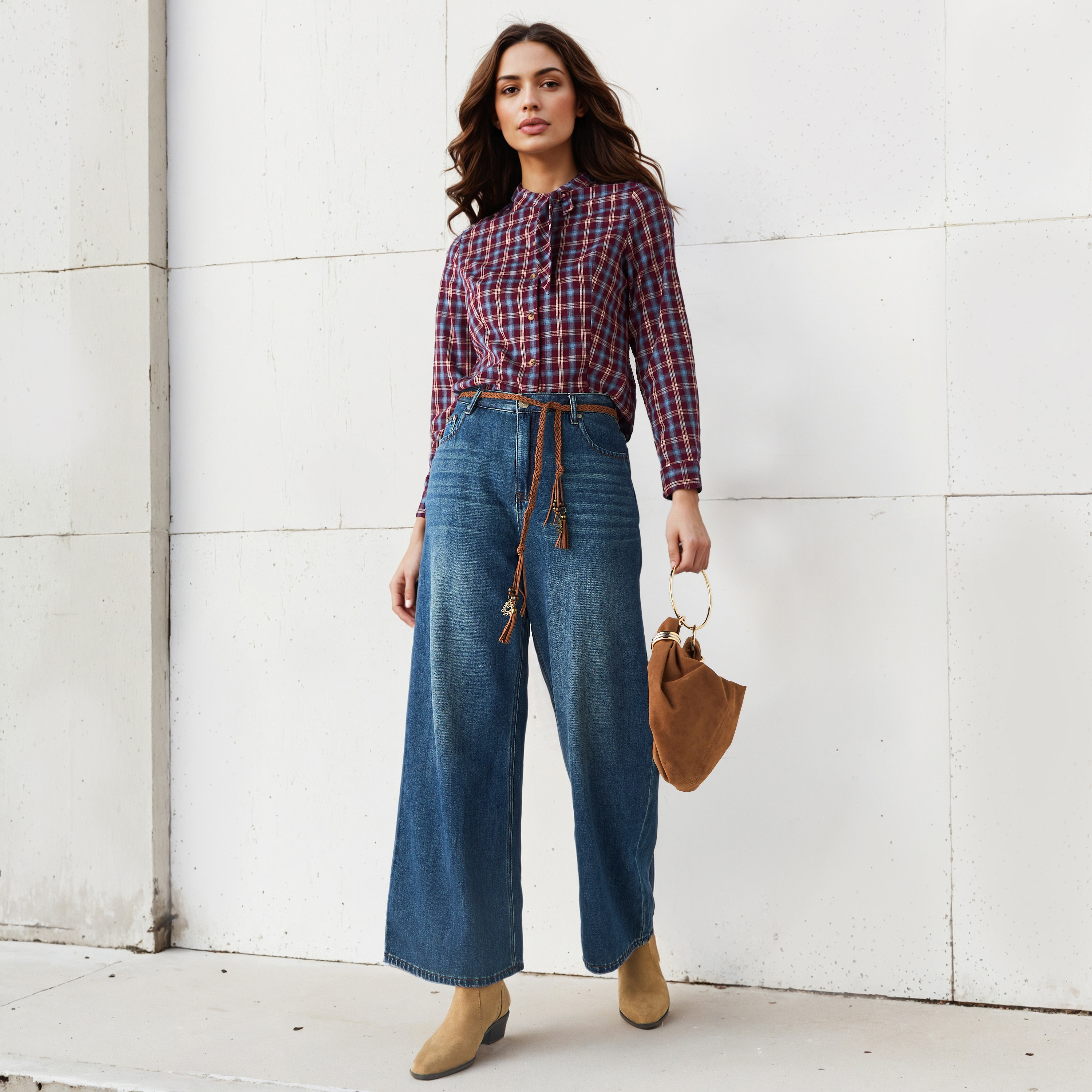Checked Shirt with Tie Detail-women-clothing-shirtsandblouses-shirts-image-2