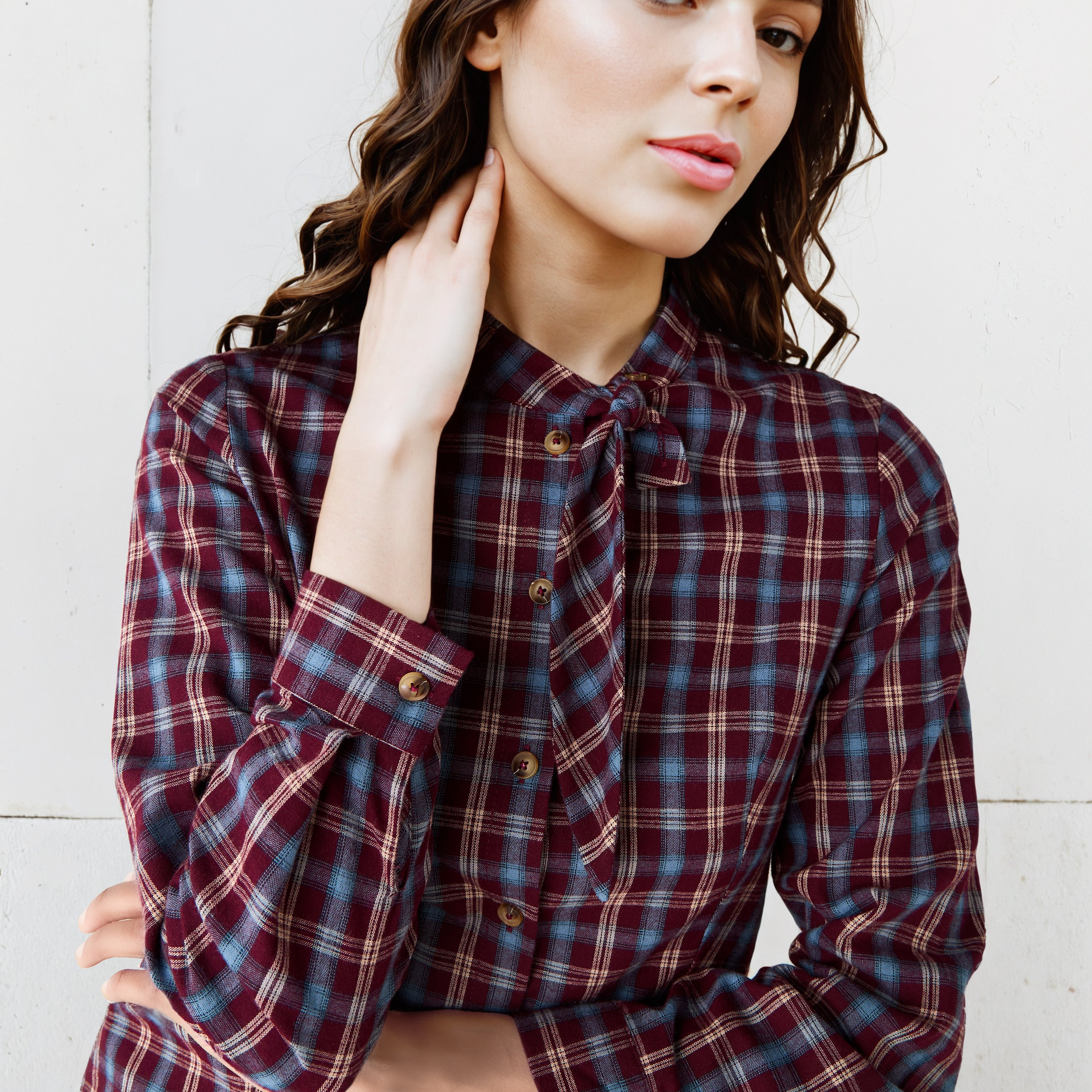 Checked Shirt with Tie Detail-women-clothing-shirtsandblouses-shirts-image-4